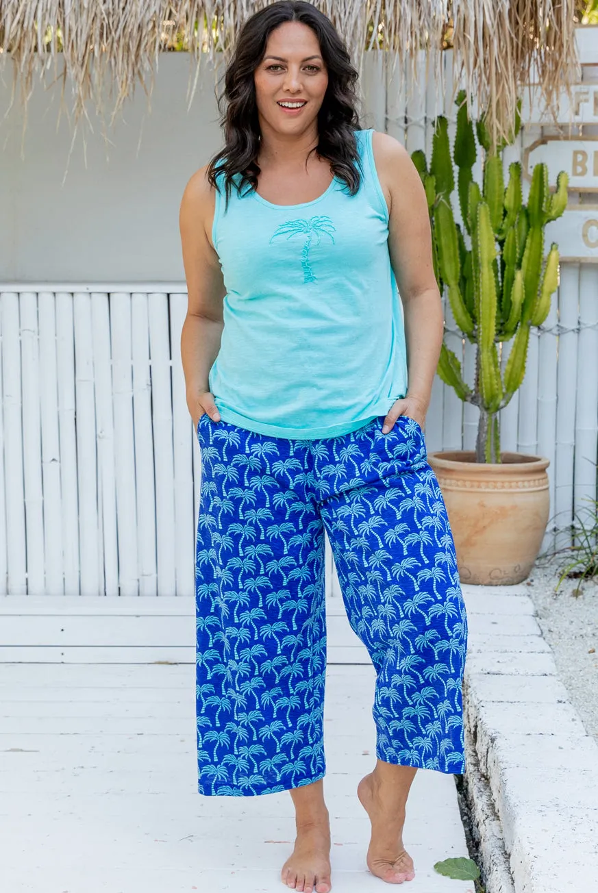 Palm Tree Beaded Cotton Tank Top