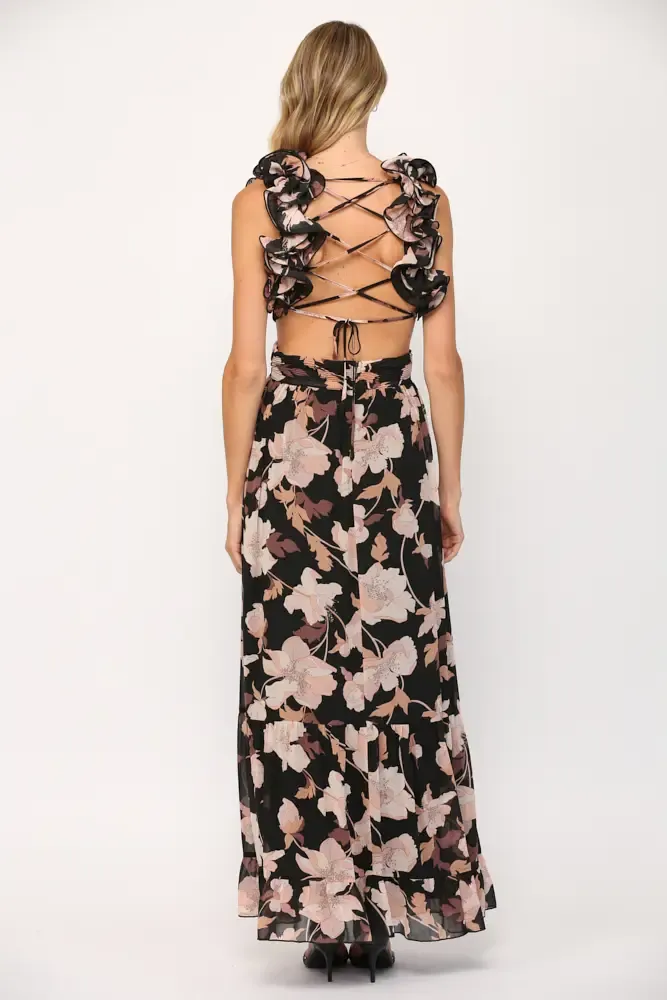 Paris Nights Floral Ruffled Maxi Dress