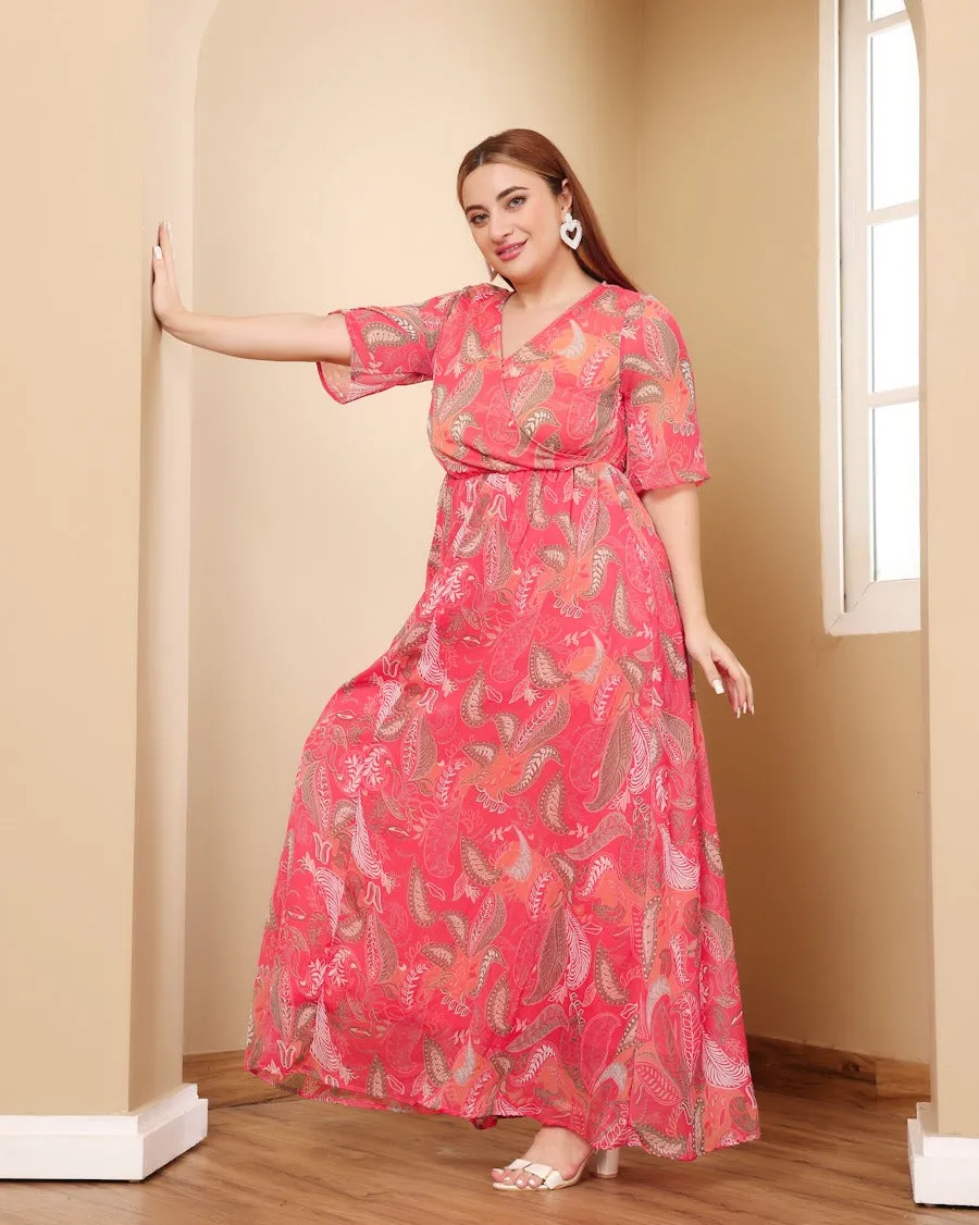 Pink Motif Printed Maxi Dress