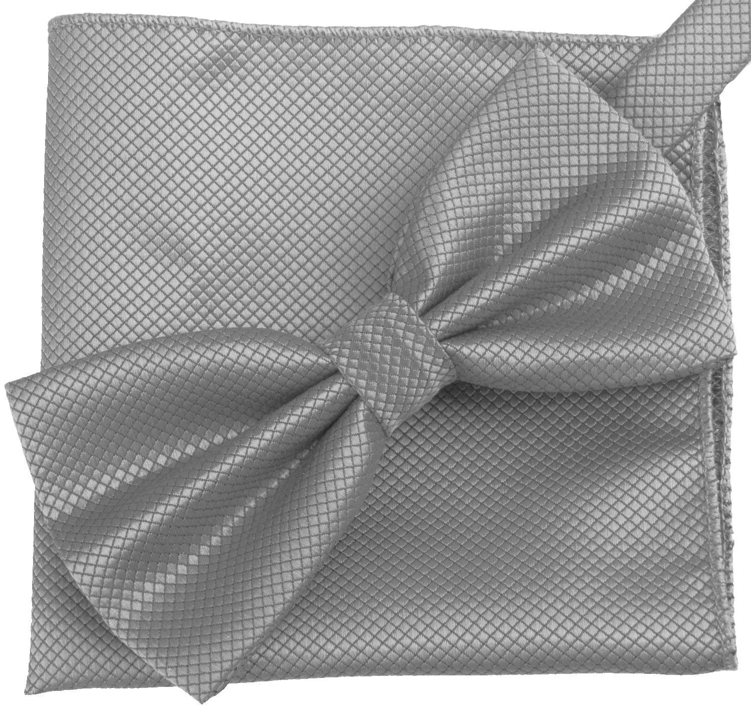 Platinum Grey [Diamond Shape Print] - Bow Tie and Pocket Square Matching Set