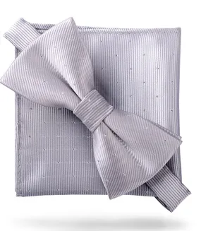 Platinum Silver [Glitter Dots] - Bow Tie and Pocket Square Matching Set