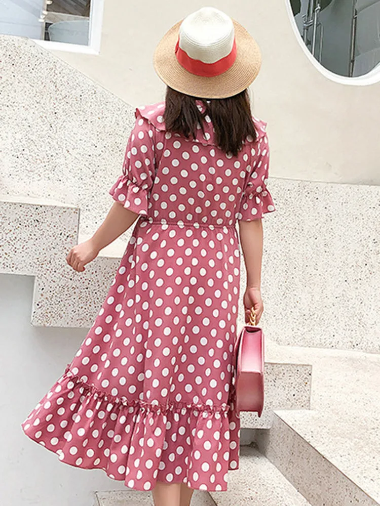 Plus size Polka Dots Chiffon Dress