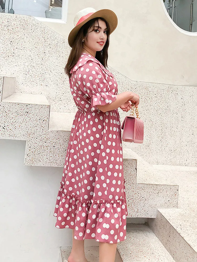 Plus size Polka Dots Chiffon Dress