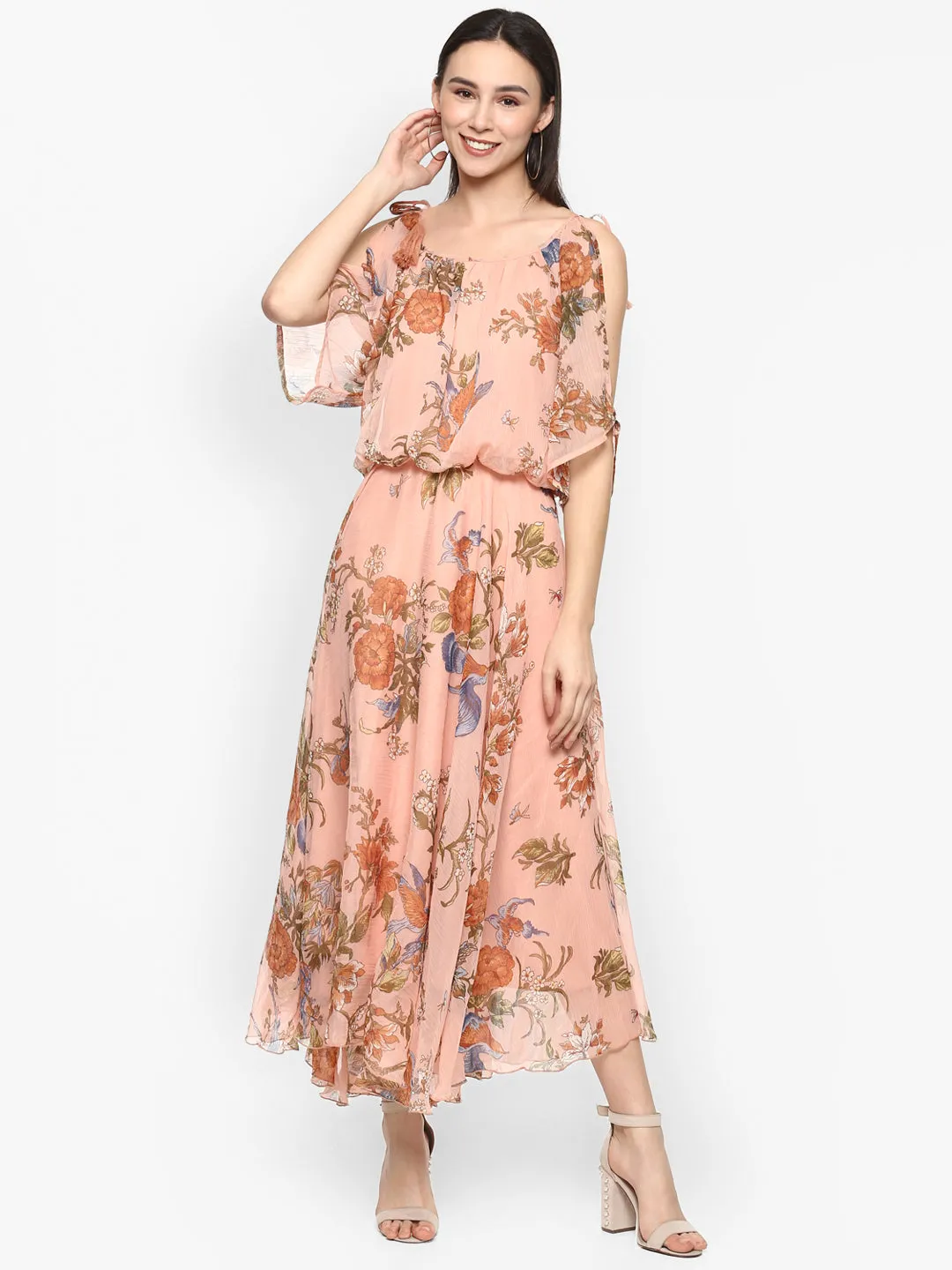 Porsorte Women Poly Chiffon Floral Print Full Maxi Dress