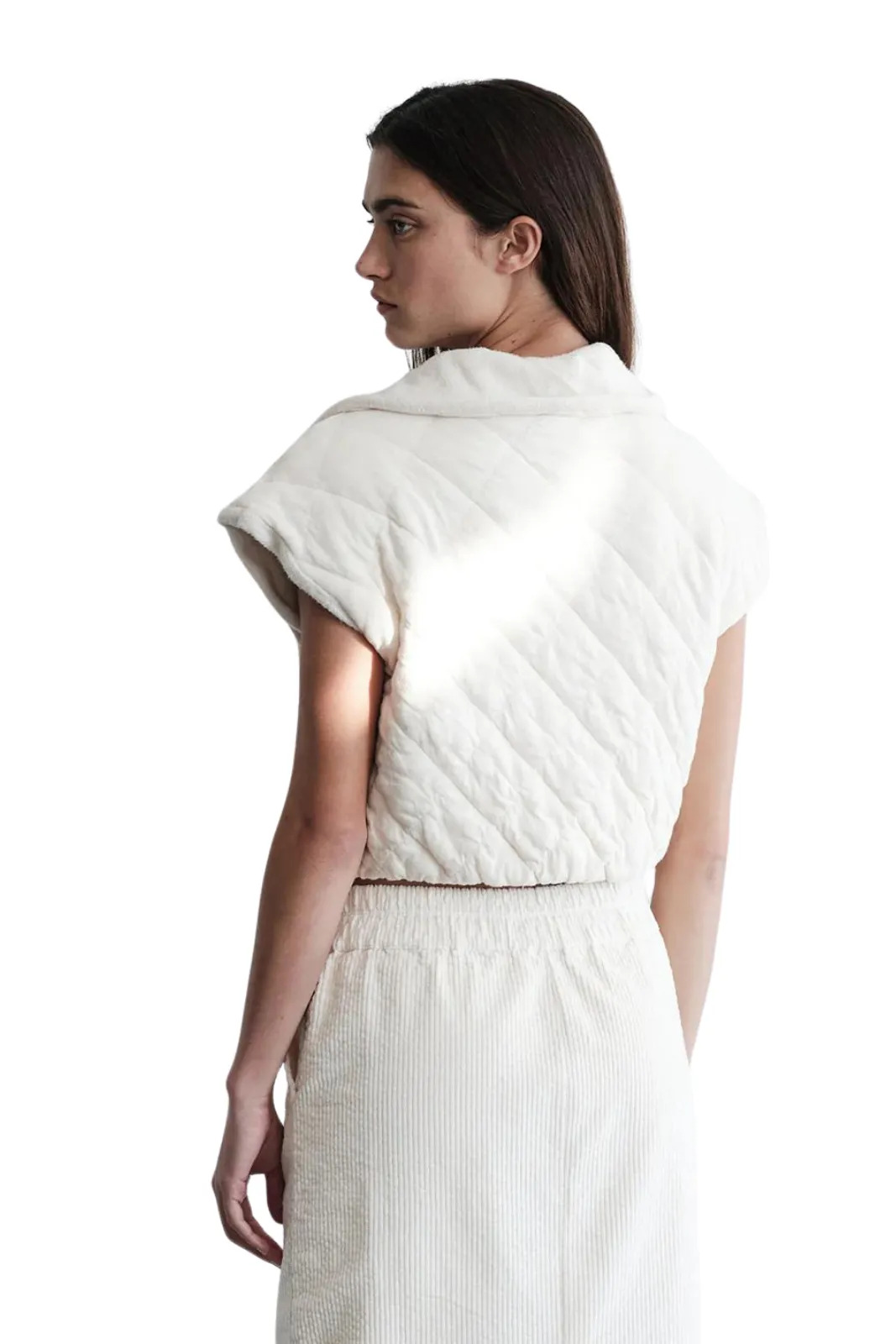 Quilted Cropped Zip Vest, Cream