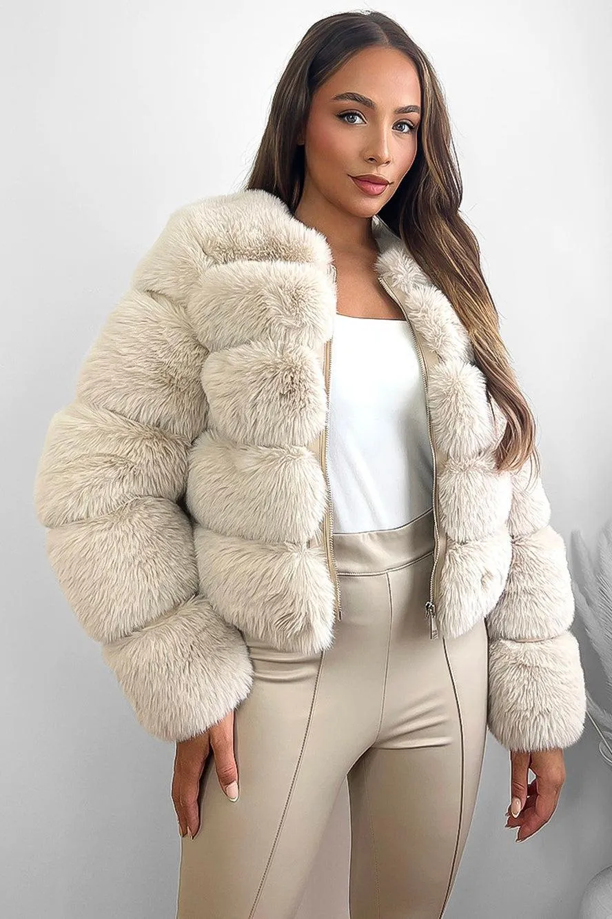 Quilted Faux Fur Cropped Puffer Jacket