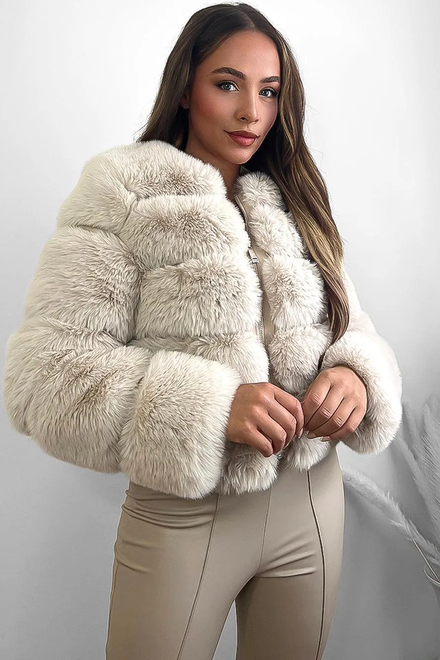 Quilted Faux Fur Cropped Puffer Jacket