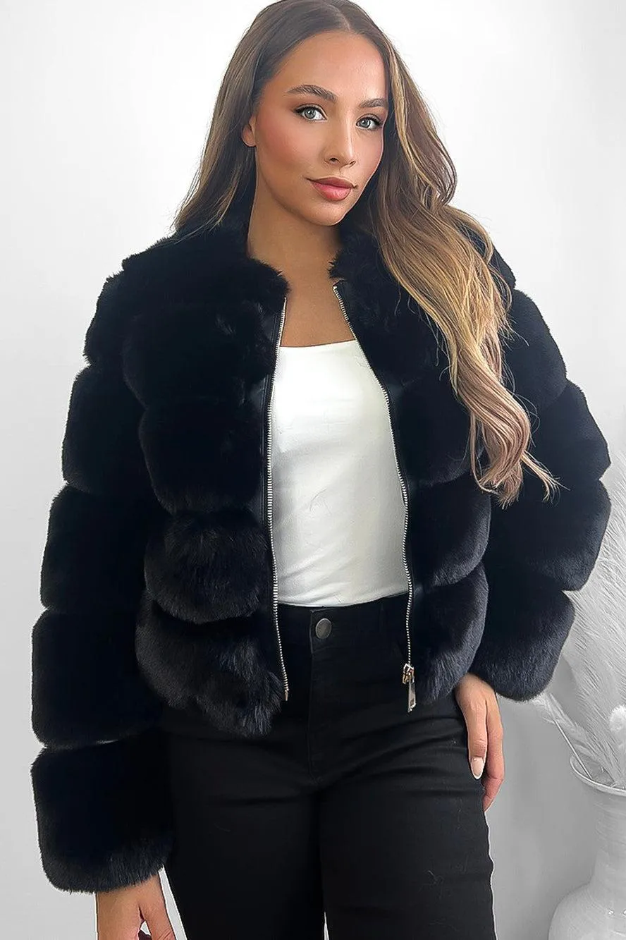 Quilted Faux Fur Cropped Puffer Jacket