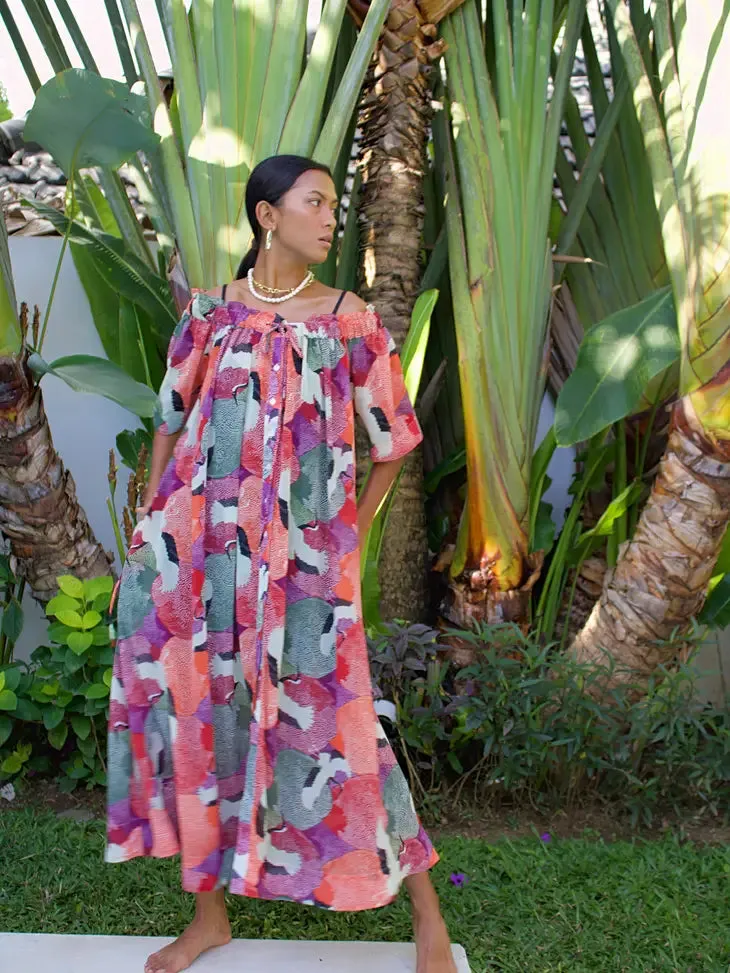 Rani Maxi Dress | Multi-Color Pelican Chiffon Print