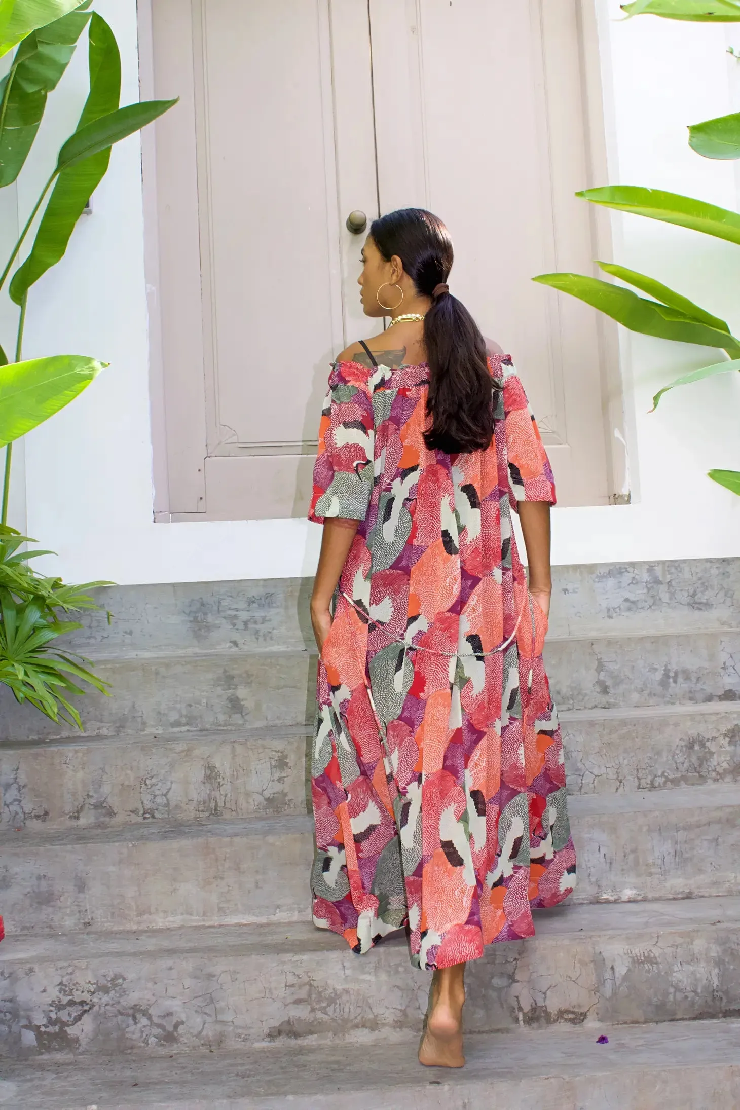 Rani Maxi Dress | Multi-Color Pelican Chiffon Print