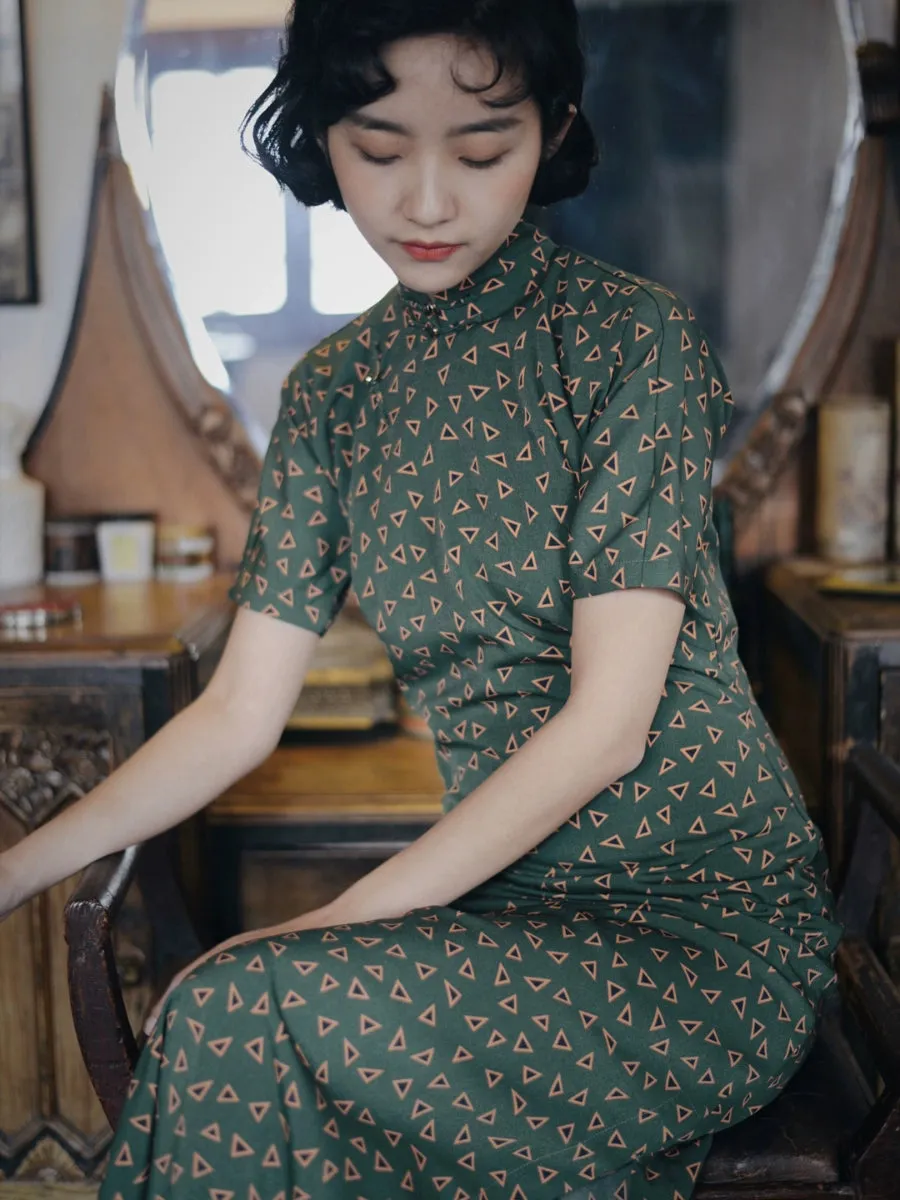 Ren Mei 仁美 1930s Patterned Chiffon Short Sleeve Qipao