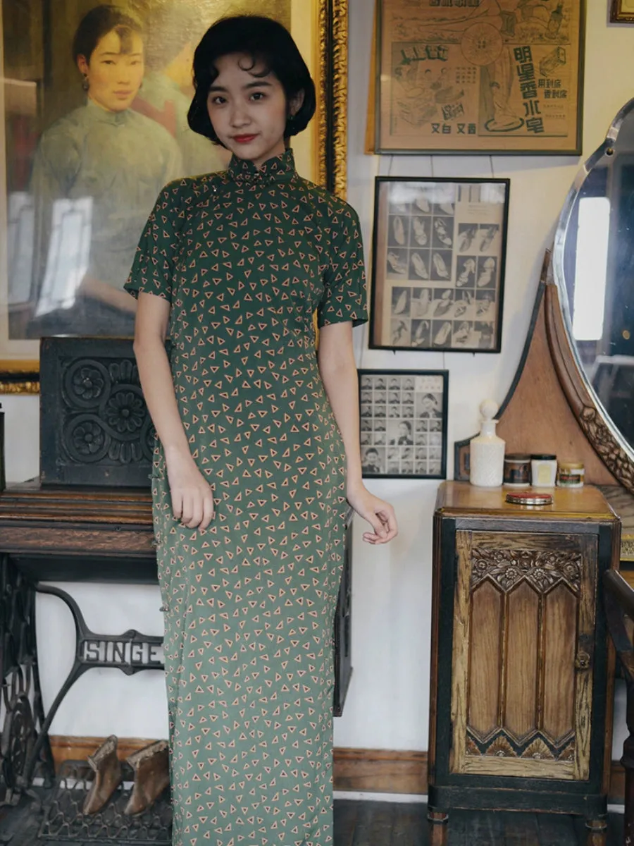 Ren Mei 仁美 1930s Patterned Chiffon Short Sleeve Qipao