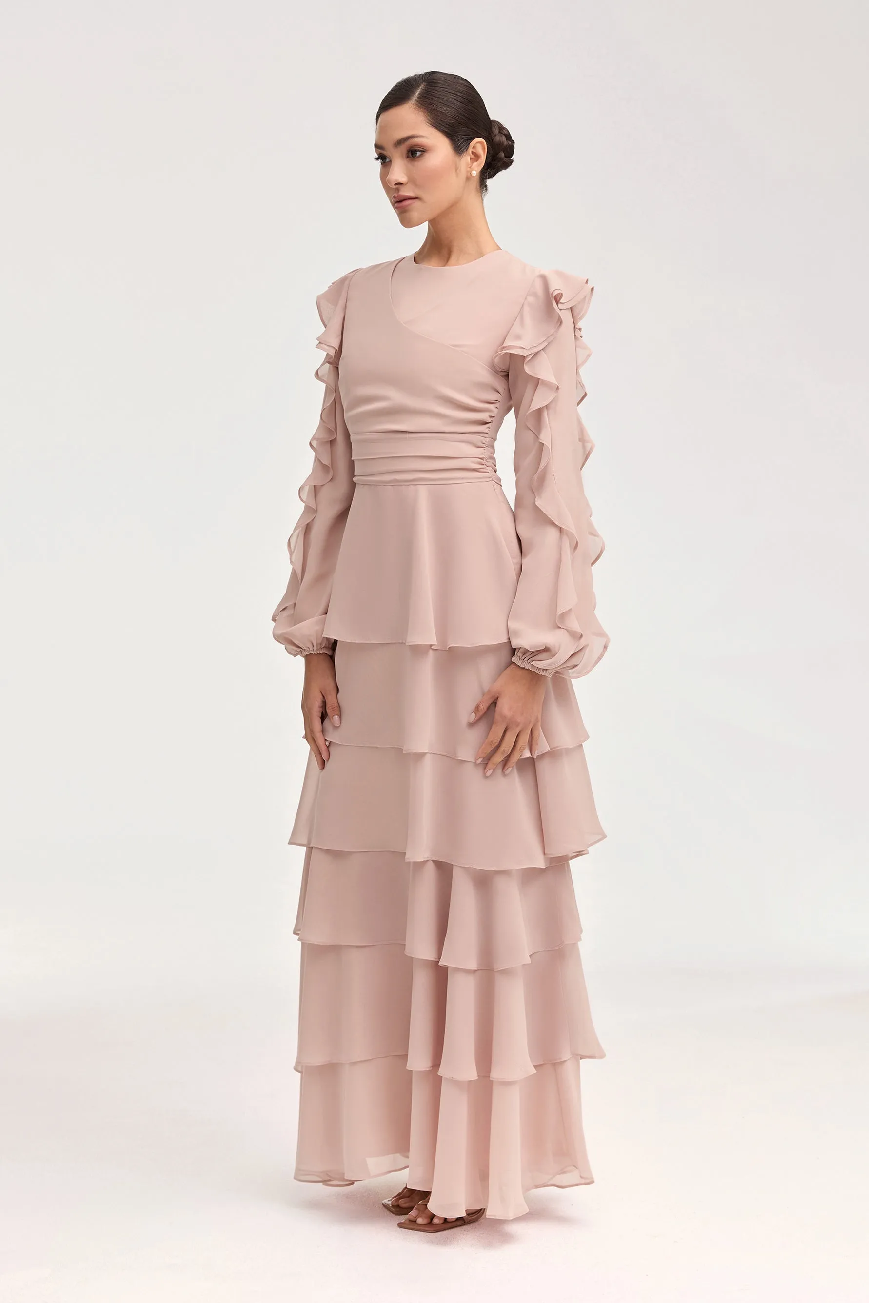 Renad Tiered Chiffon Maxi Dress - Jasmine Pink