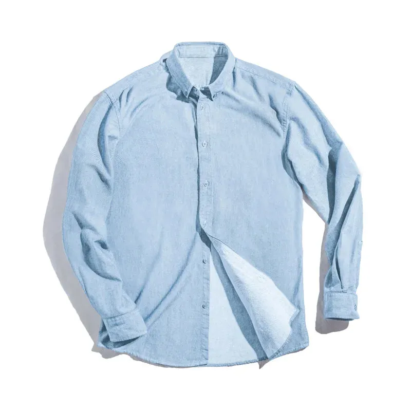 Retro Brushed Oxford Textile Shirt with Business Casual Underlay - Long Sleeve