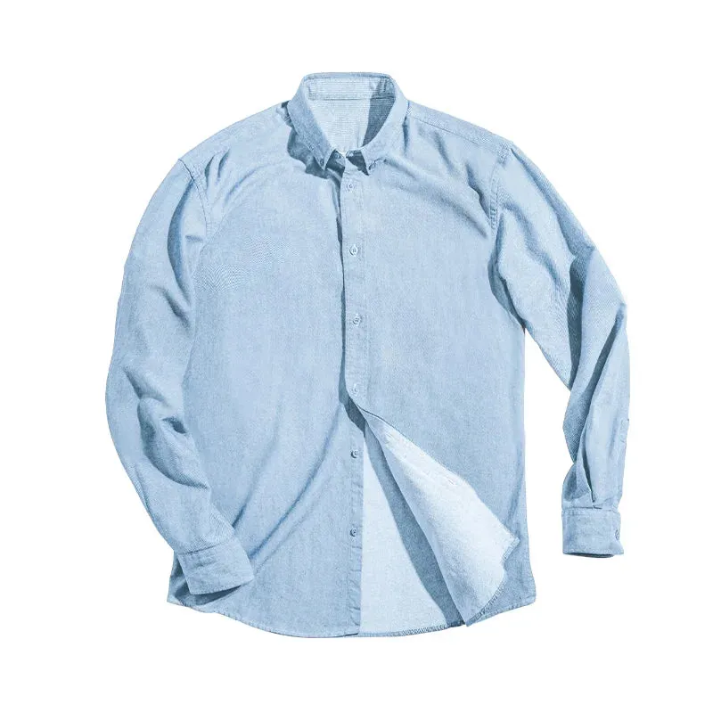 Retro Brushed Oxford Textile Shirt with Business Casual Underlay - Long Sleeve