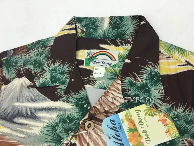 Retro Mount Fuji Printed Aloha Shirts for Men - Casual Tops