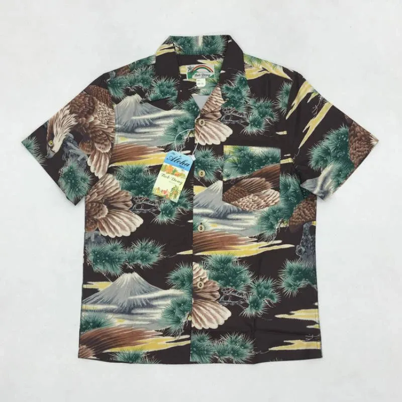 Retro Mount Fuji Printed Aloha Shirts for Men - Casual Tops