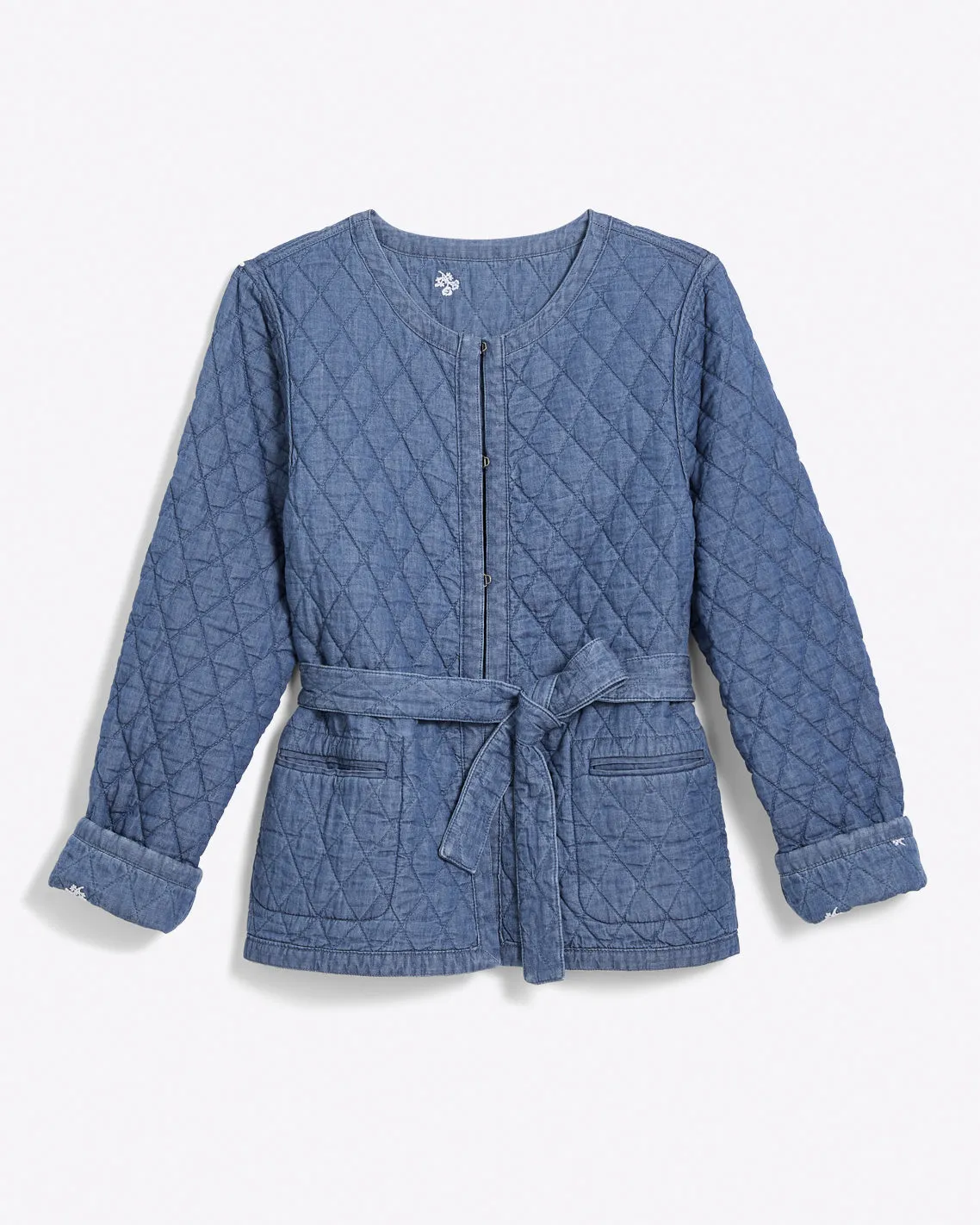 Reversible Belted Jacket in Embroidered Chambray