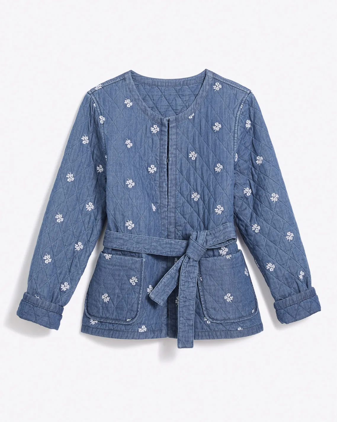 Reversible Belted Jacket in Embroidered Chambray