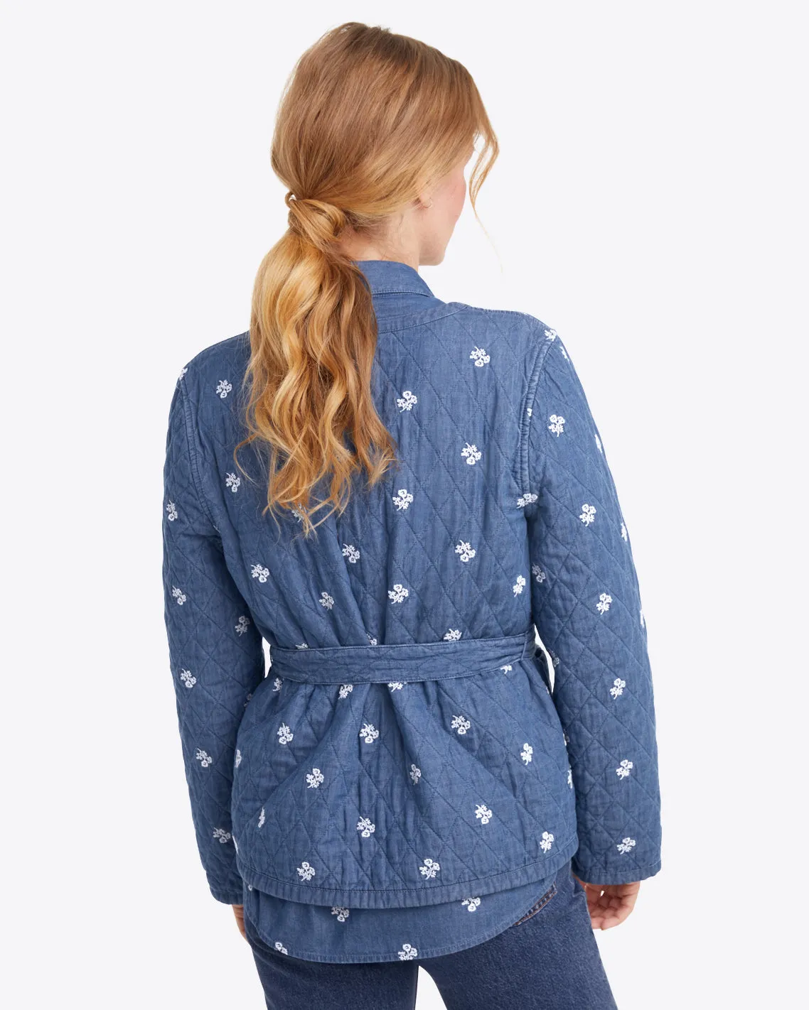 Reversible Belted Jacket in Embroidered Chambray