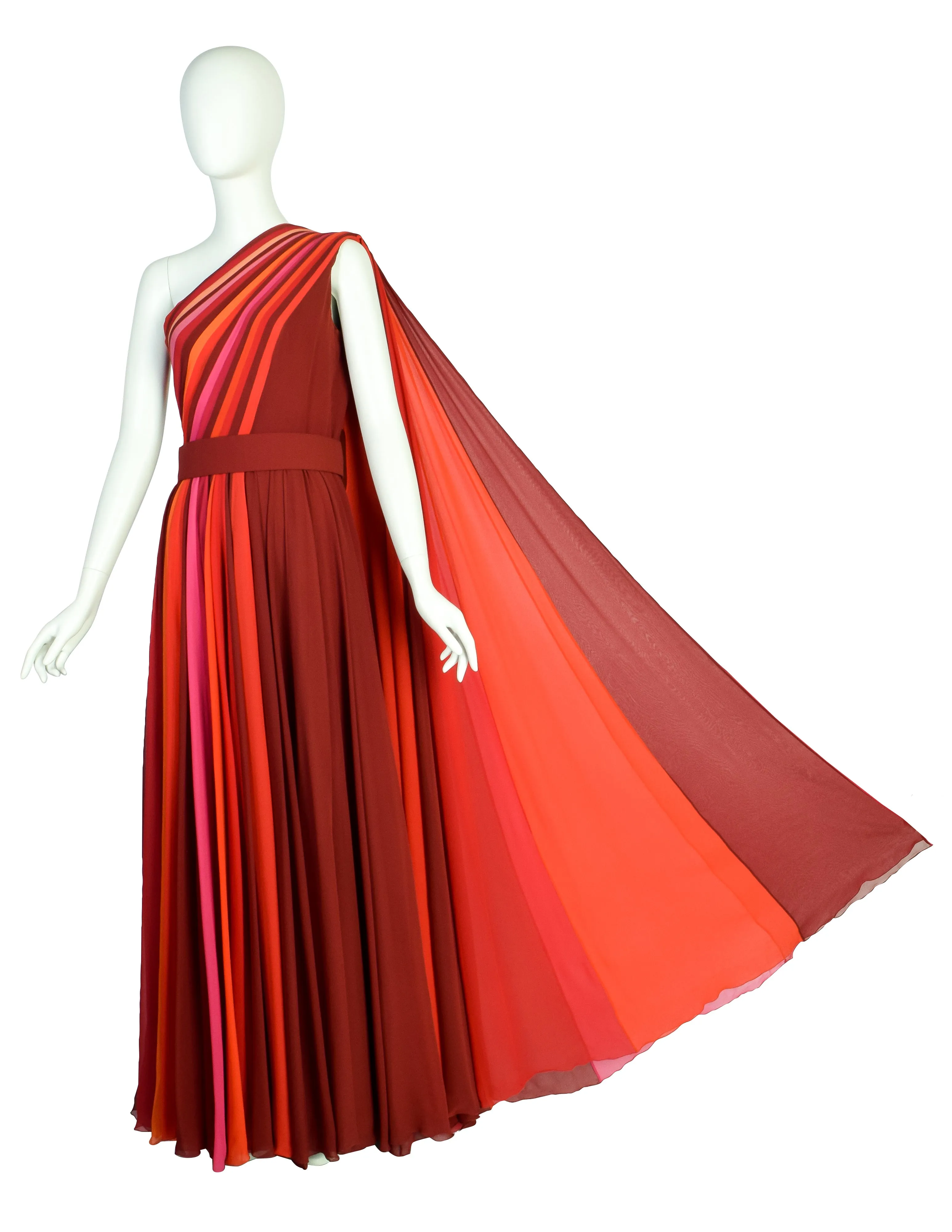 Roberto Capucci Vintage 1991 Alta Moda OUTSTANDING 'Shades of Geranium' Paneled Silk Chiffon Gown