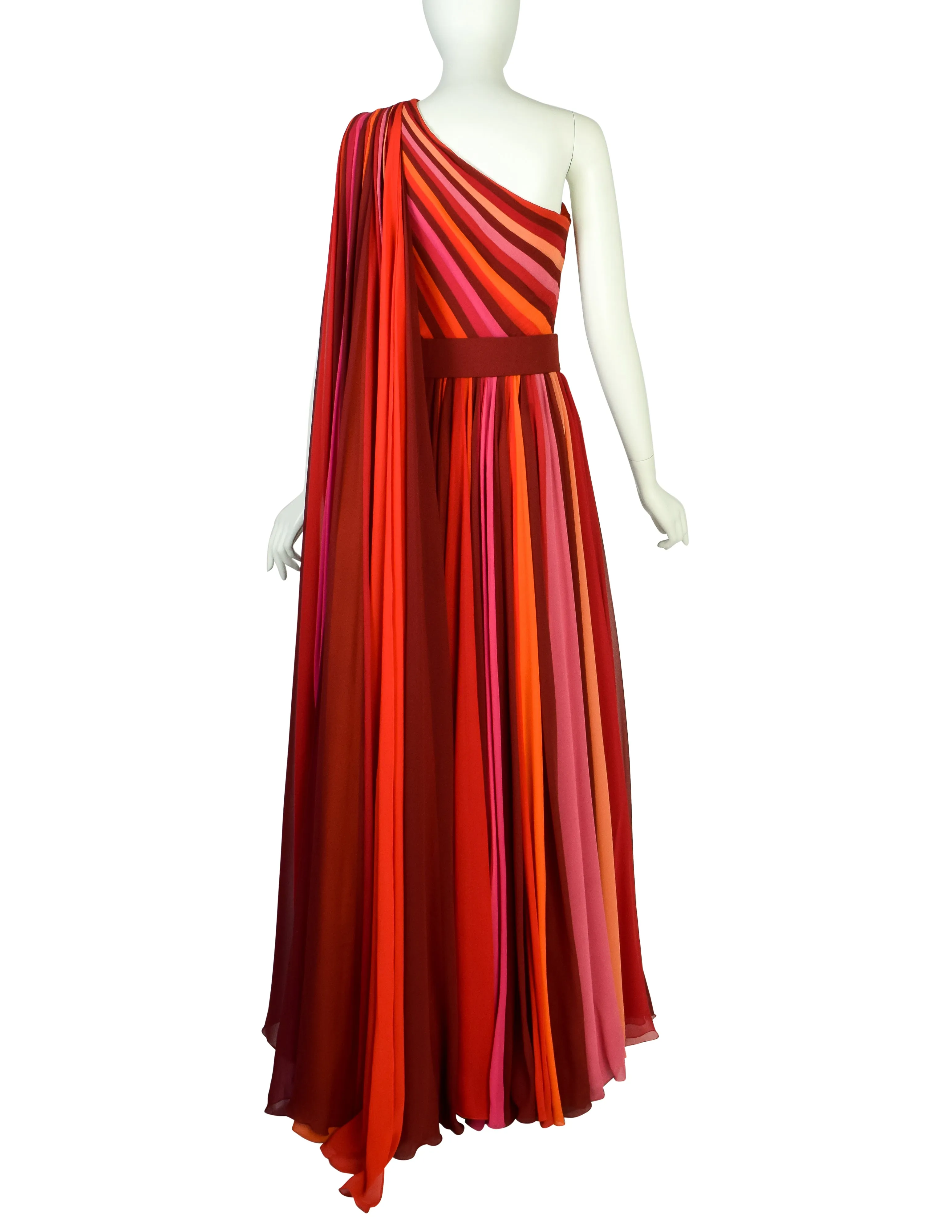 Roberto Capucci Vintage 1991 Alta Moda OUTSTANDING 'Shades of Geranium' Paneled Silk Chiffon Gown