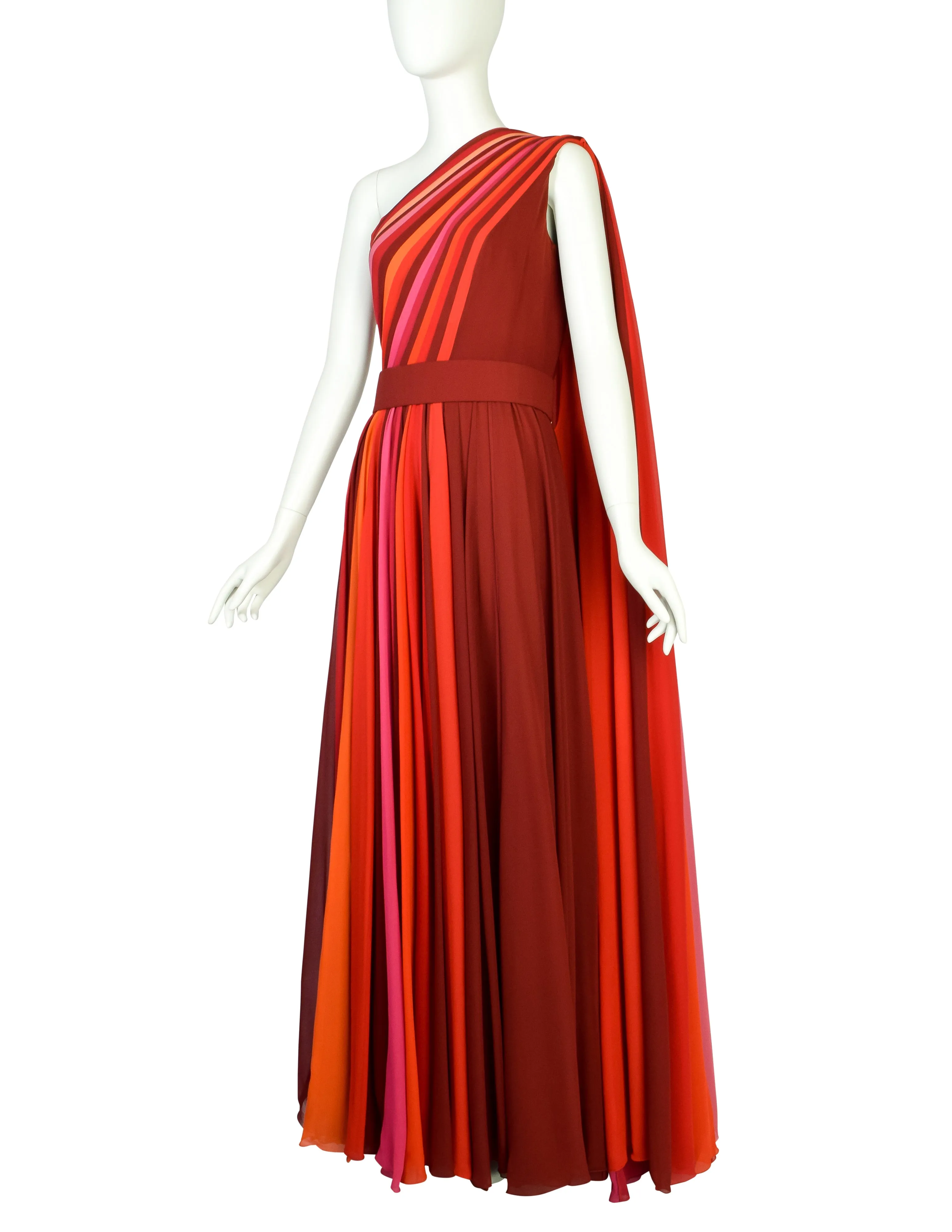 Roberto Capucci Vintage 1991 Alta Moda OUTSTANDING 'Shades of Geranium' Paneled Silk Chiffon Gown