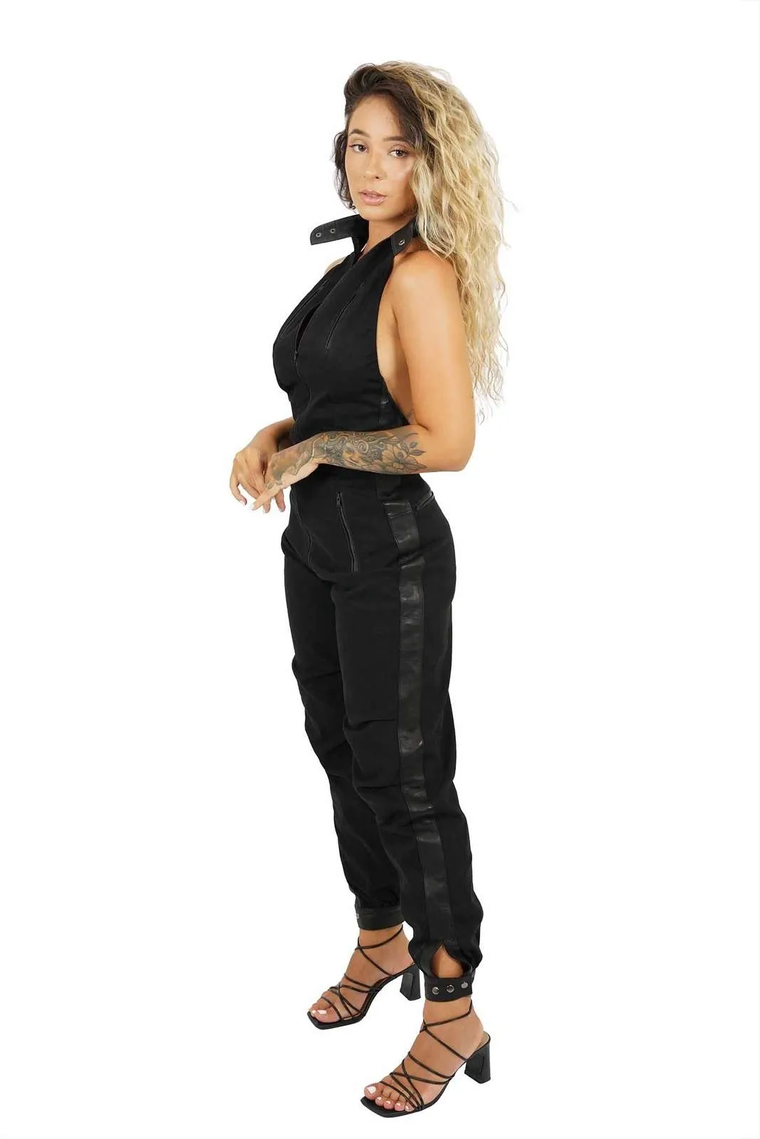 Rogue Black Halter Jumpsuit With Zip Front