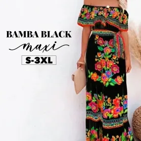 S - 3XL maxi Bamba Black / Boho Blanco resort cruise quince dress twist on campesino tradition   smooth floral or ombré prints > photography