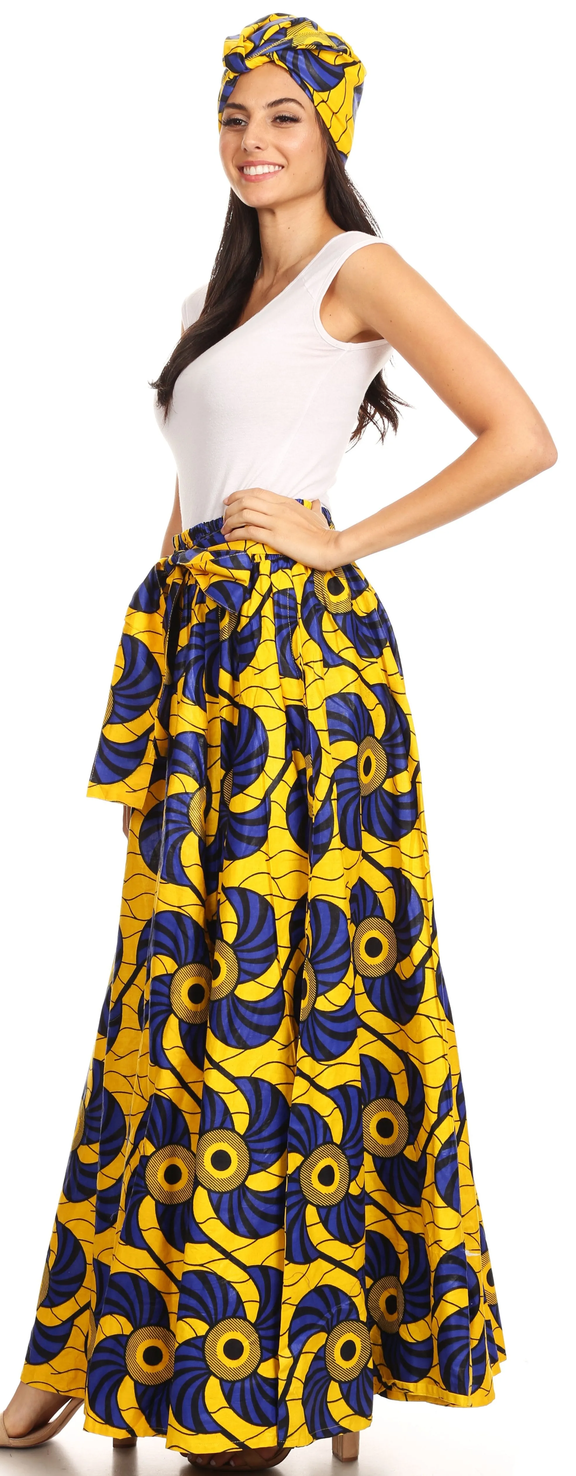 Sakkas Sora Women's Wide Leg Loose African Ankara Print Pants Casual Elastic Waist