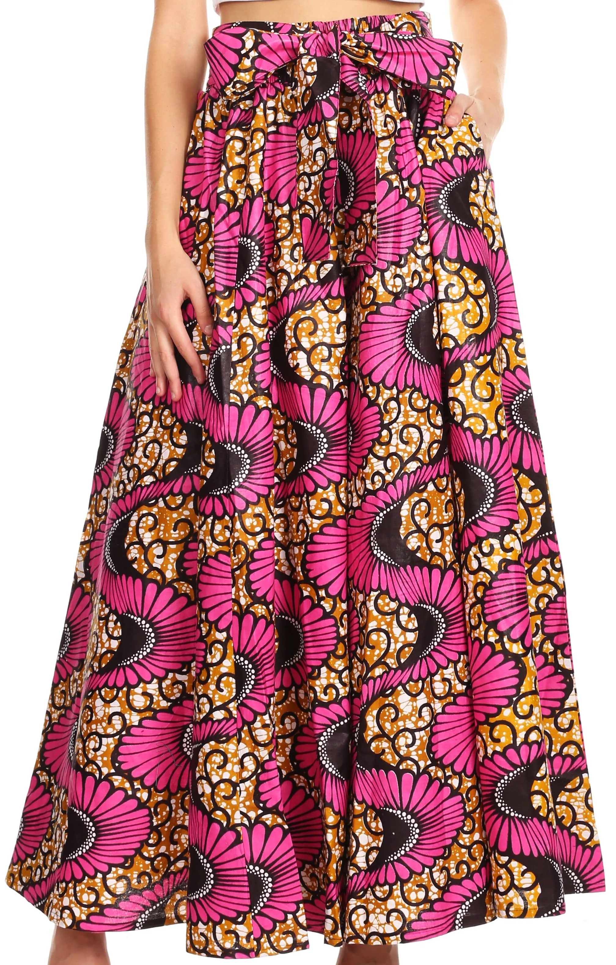 Sakkas Sora Women's Wide Leg Loose African Ankara Print Pants Casual Elastic Waist