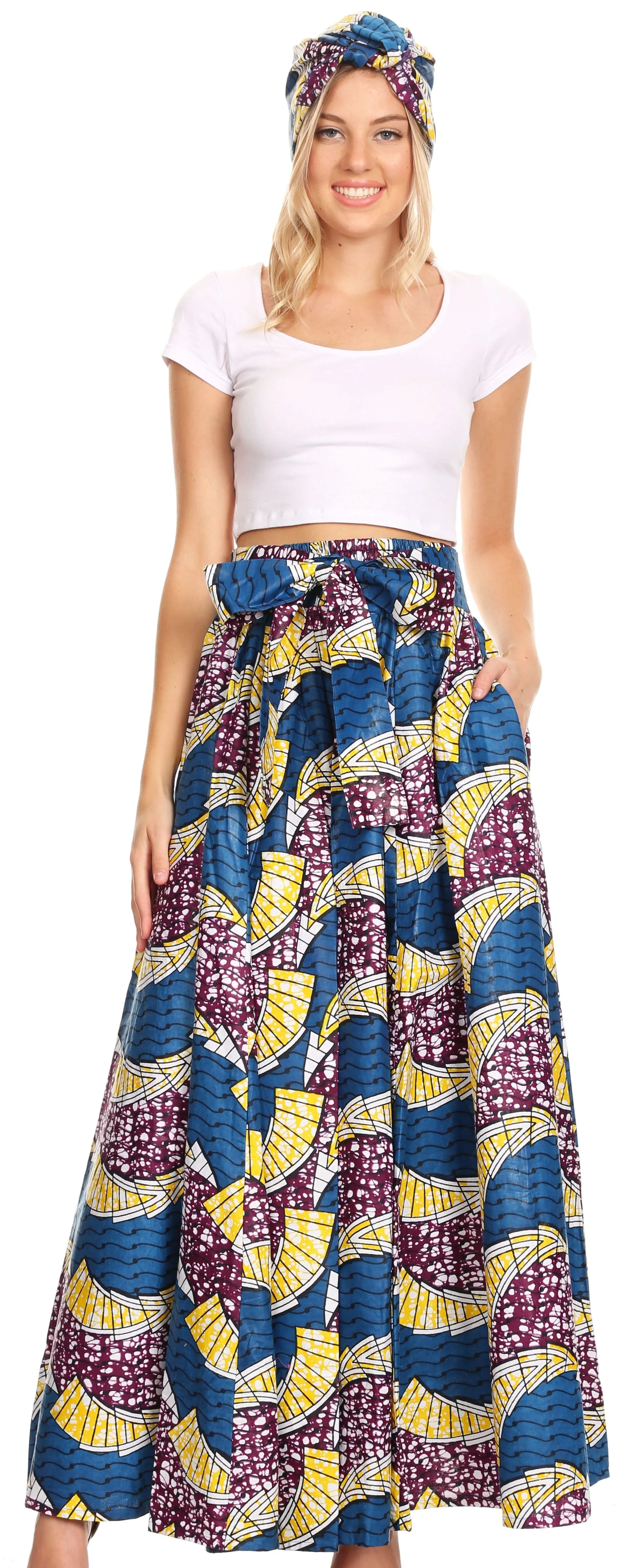 Sakkas Sora Women's Wide Leg Loose African Ankara Print Pants Casual Elastic Waist