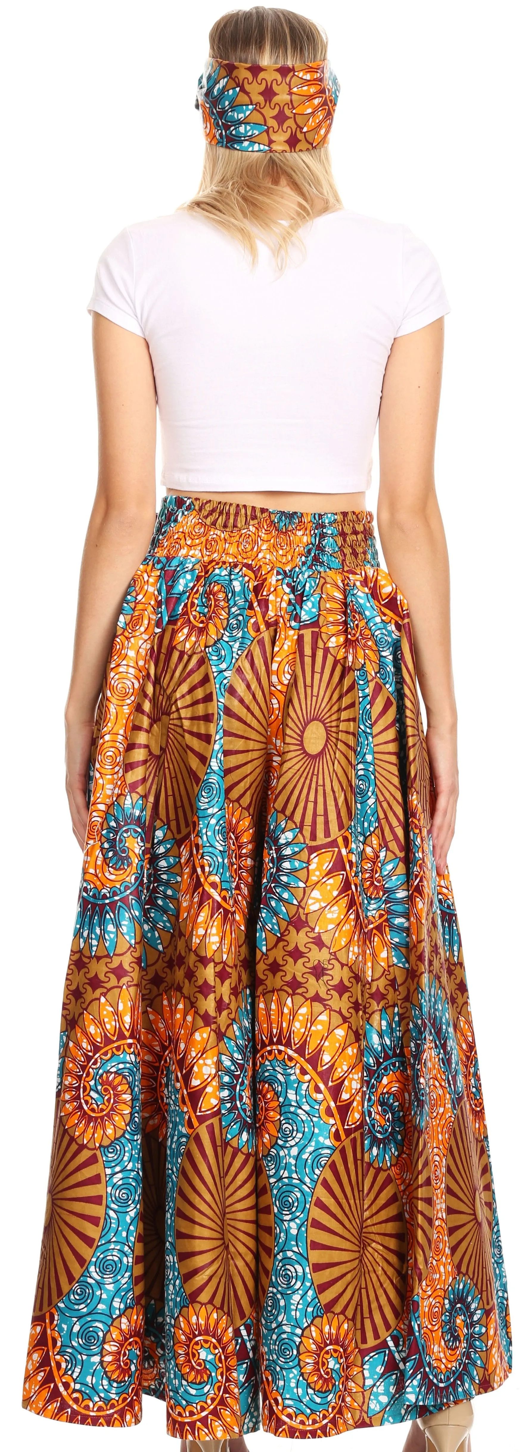 Sakkas Sora Women's Wide Leg Loose African Ankara Print Pants Casual Elastic Waist