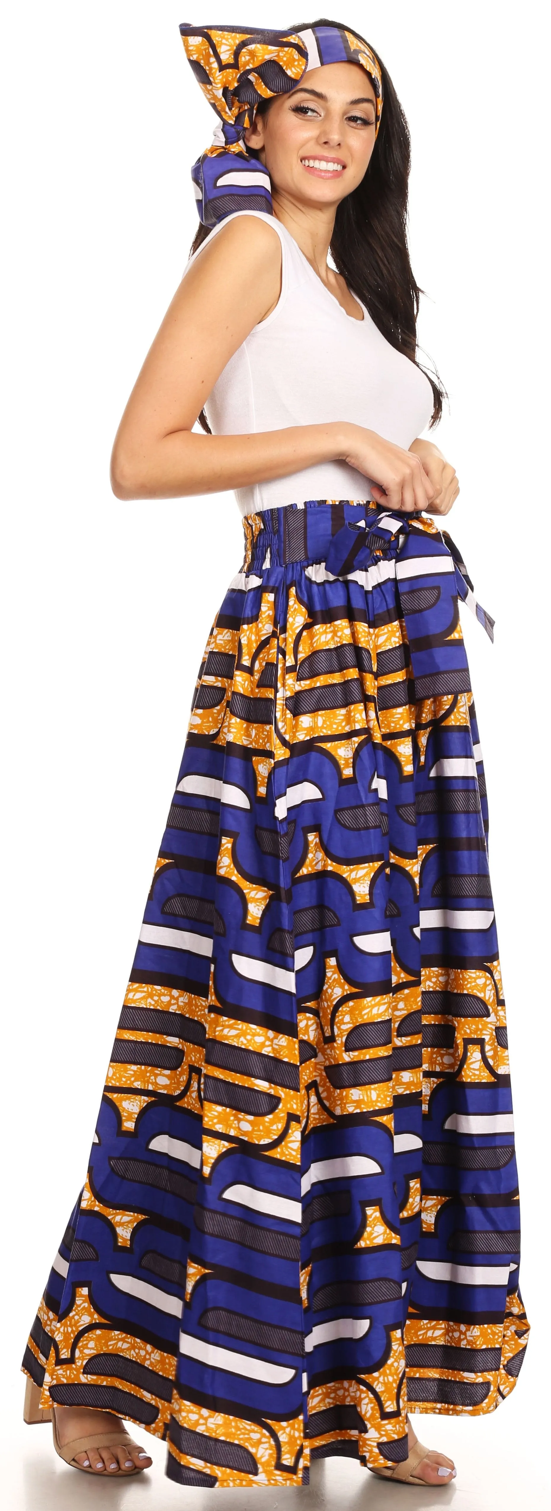 Sakkas Sora Women's Wide Leg Loose African Ankara Print Pants Casual Elastic Waist