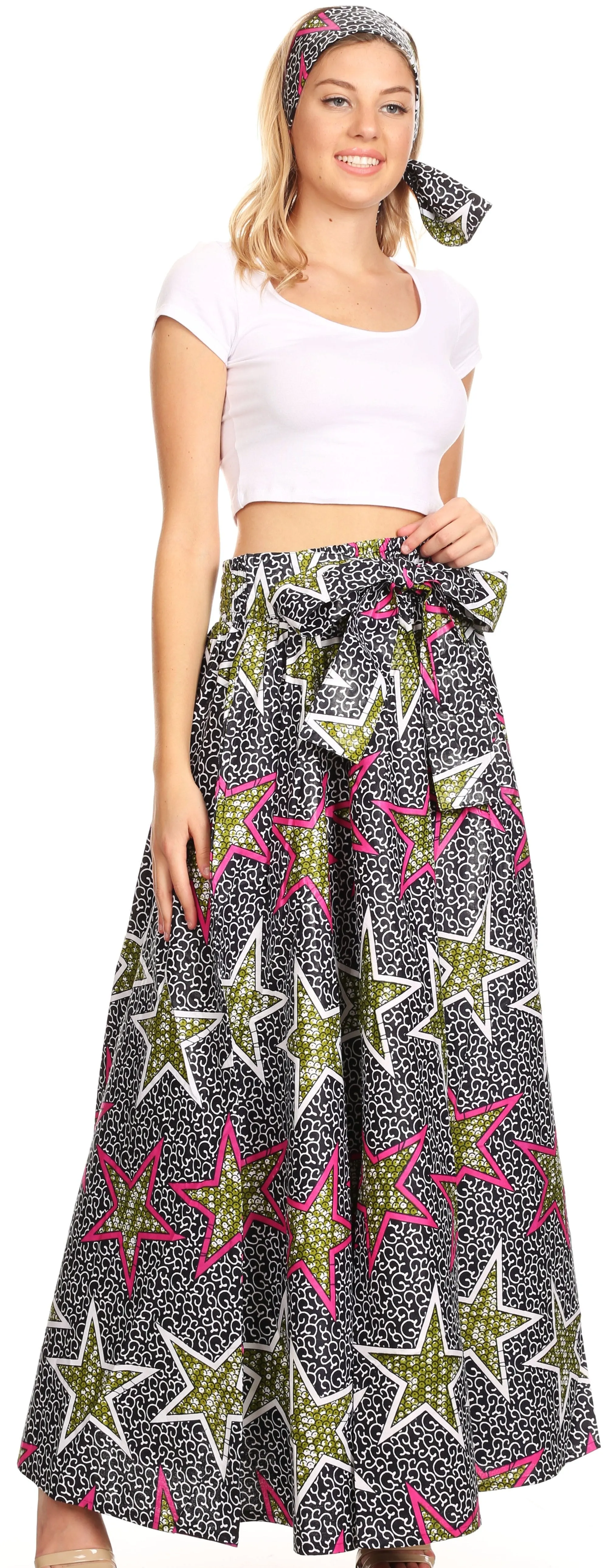 Sakkas Sora Women's Wide Leg Loose African Ankara Print Pants Casual Elastic Waist