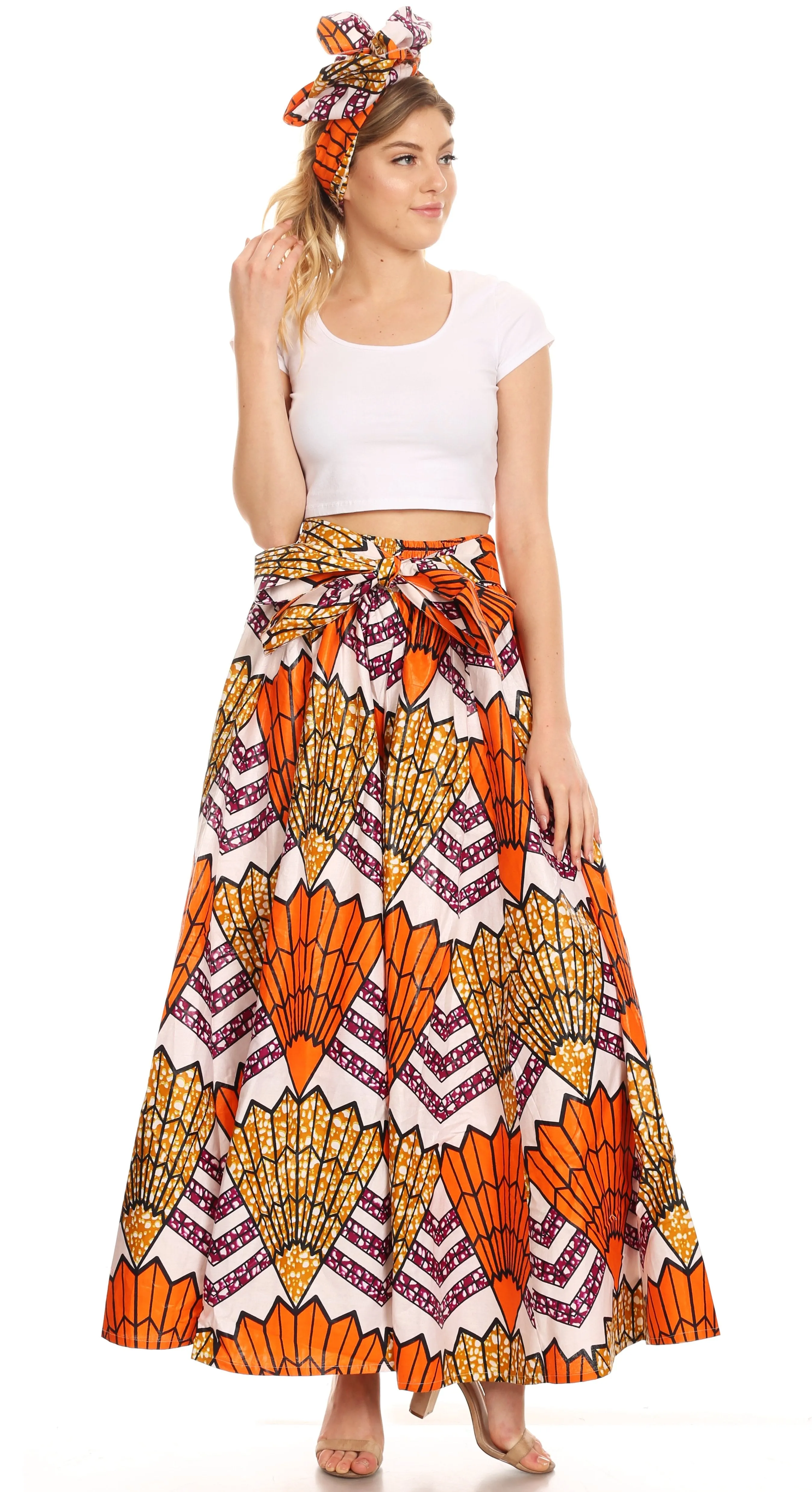 Sakkas Sora Women's Wide Leg Loose African Ankara Print Pants Casual Elastic Waist