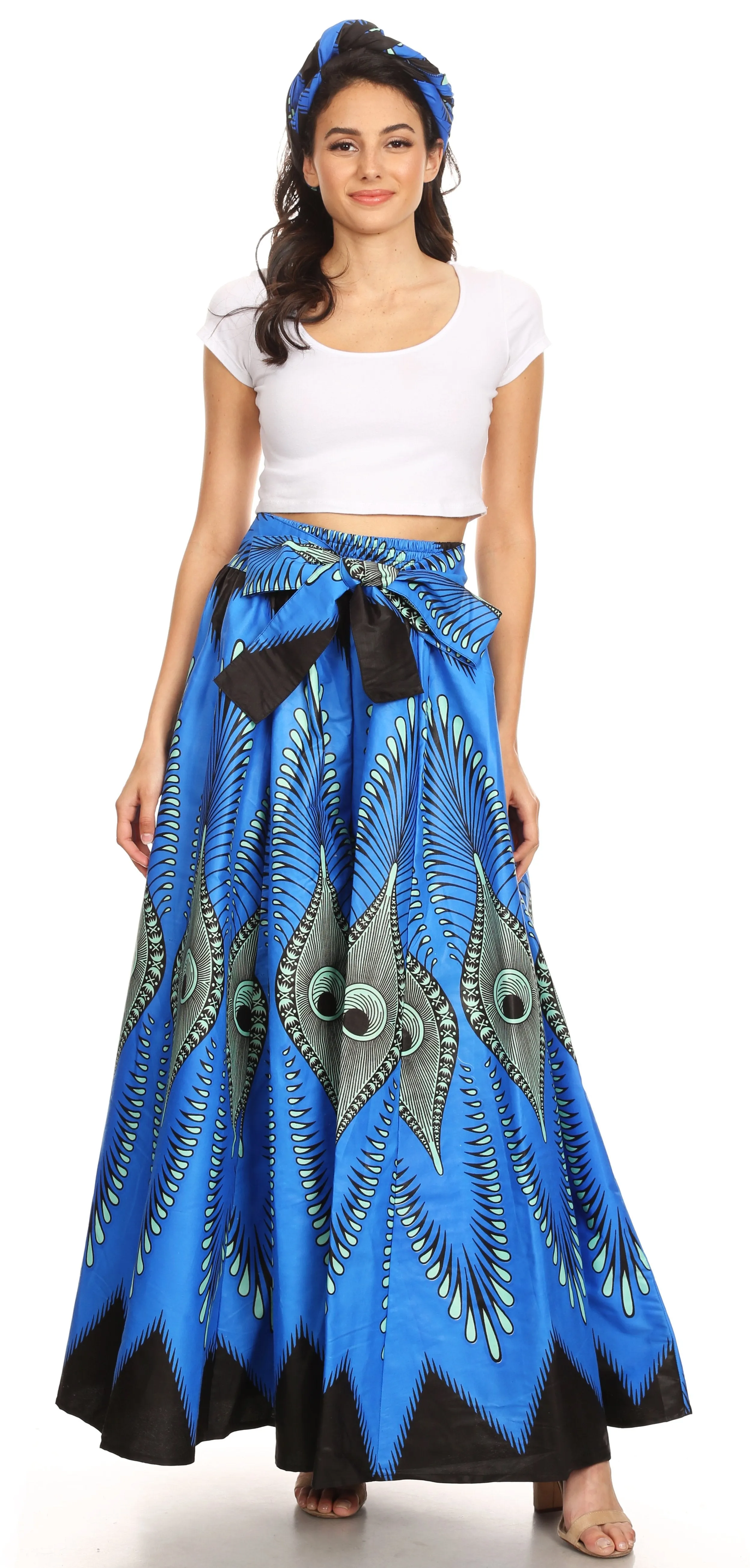 Sakkas Sora Women's Wide Leg Loose African Ankara Print Pants Casual Elastic Waist