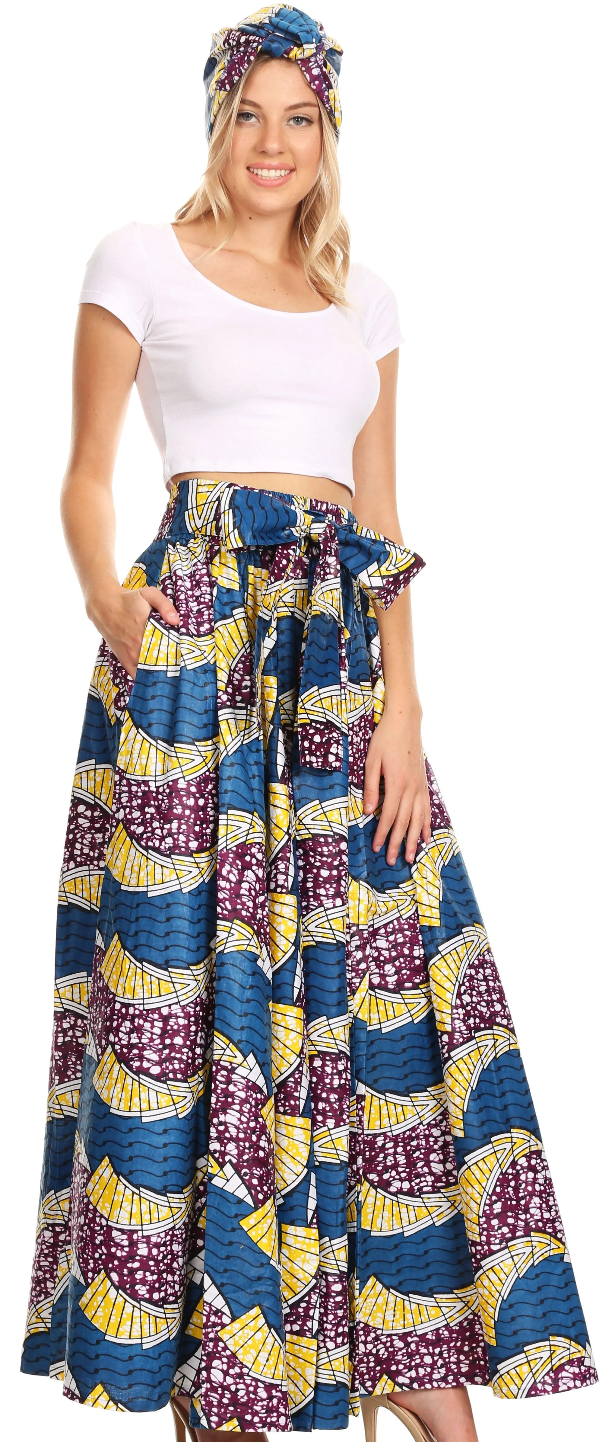 Sakkas Sora Women's Wide Leg Loose African Ankara Print Pants Casual Elastic Waist