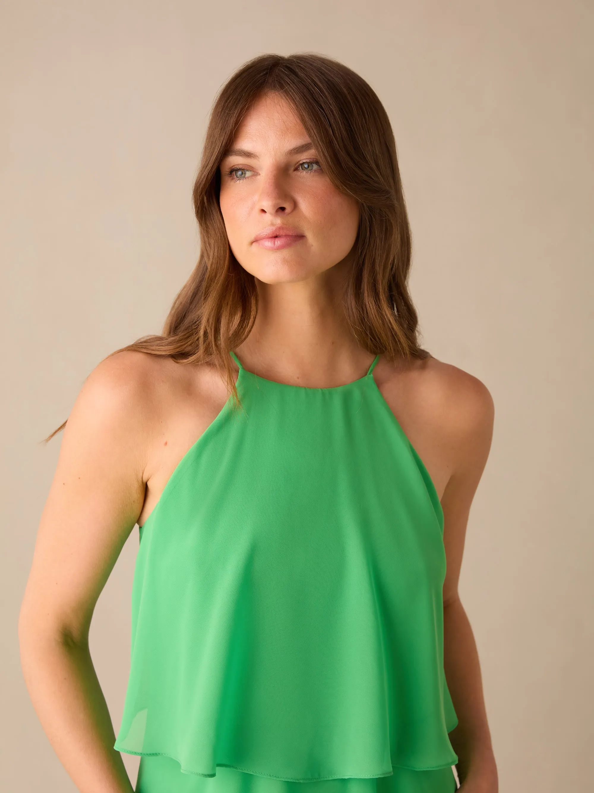 Savannah Green Chiffon Tiered Maxi Dress