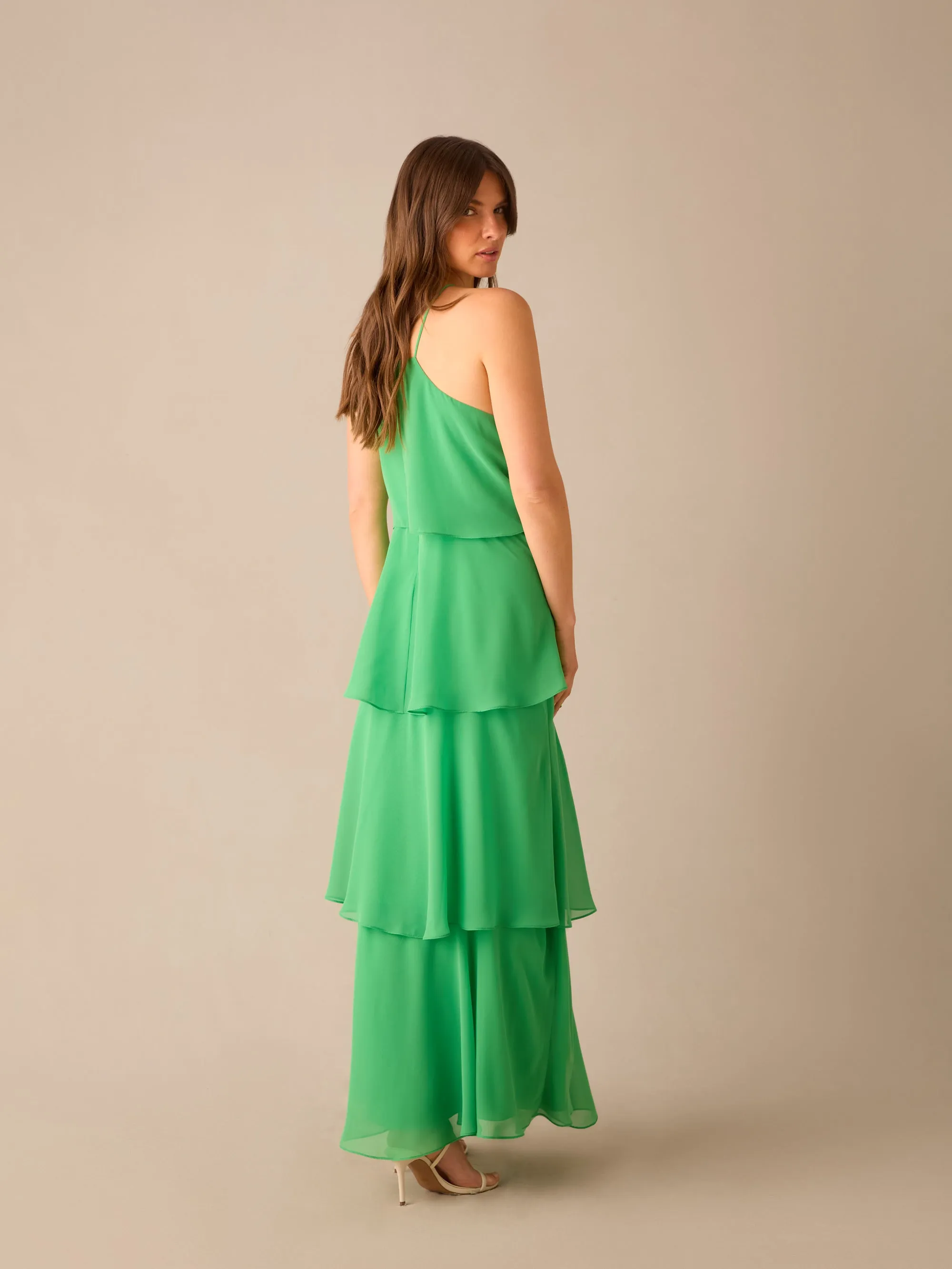 Savannah Green Chiffon Tiered Maxi Dress