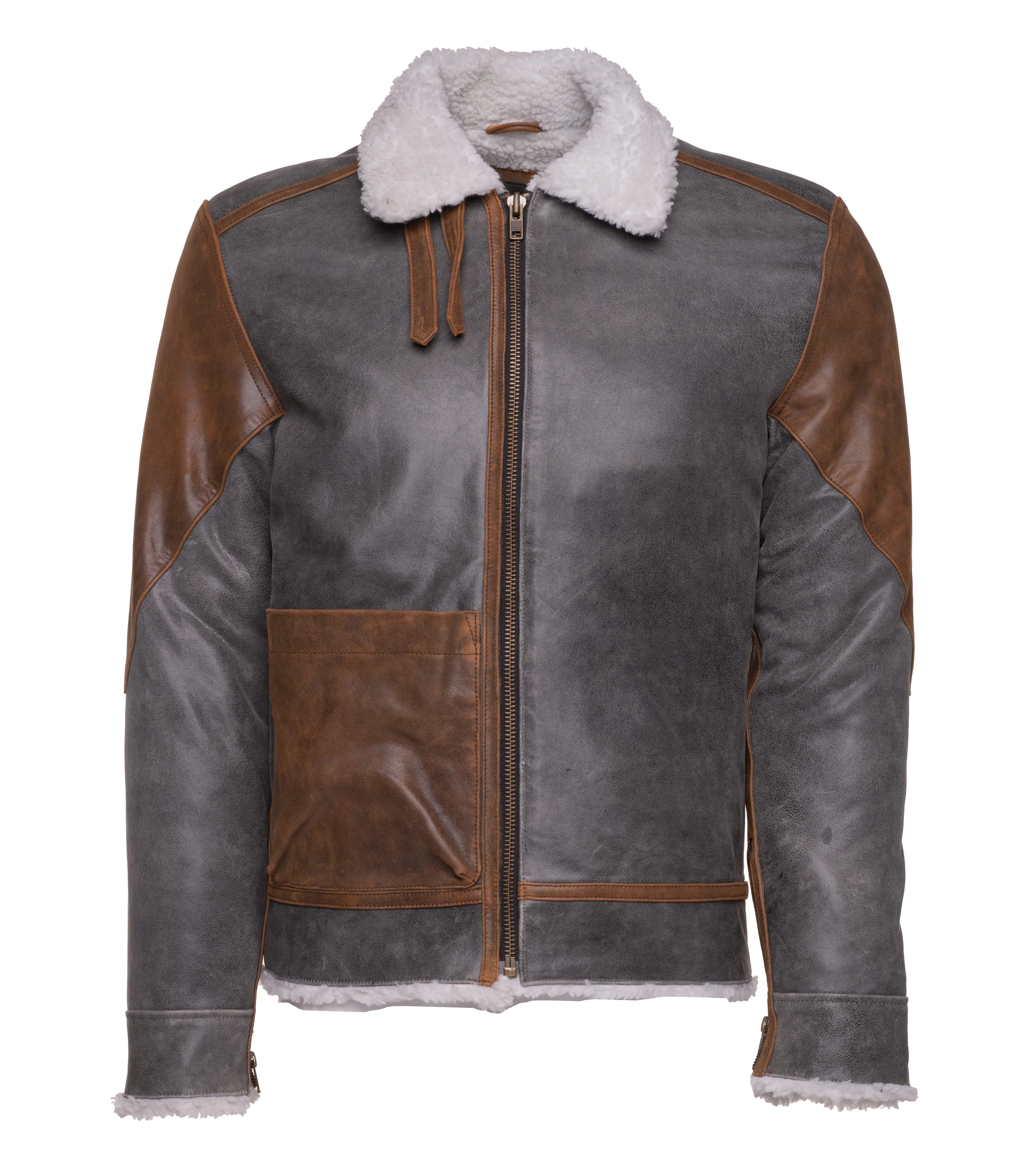 Scott's Patched Leather jacket with Sherpa Lining