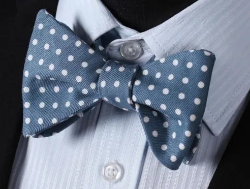 Self Tie Demin Blue Cotton Bow Tie with Polka Dots