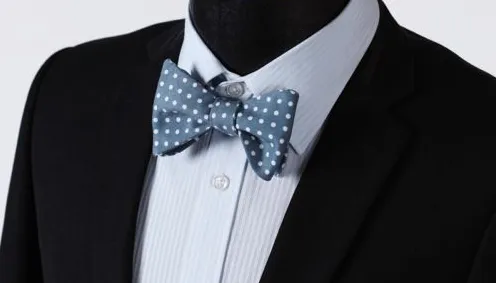 Self Tie Demin Blue Cotton Bow Tie with Polka Dots