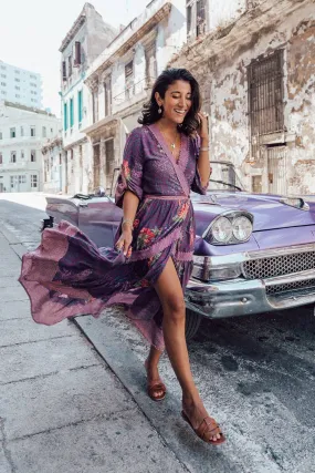 Serene Wrap Dress | Purple Floral Print