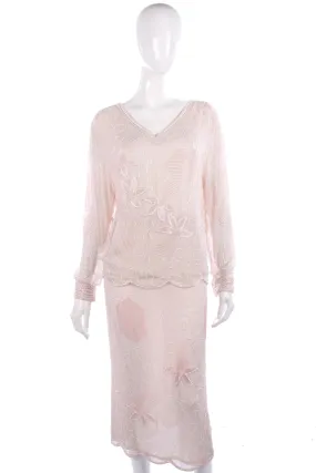 Silk chiffon pink beaded skirt and top size M/L