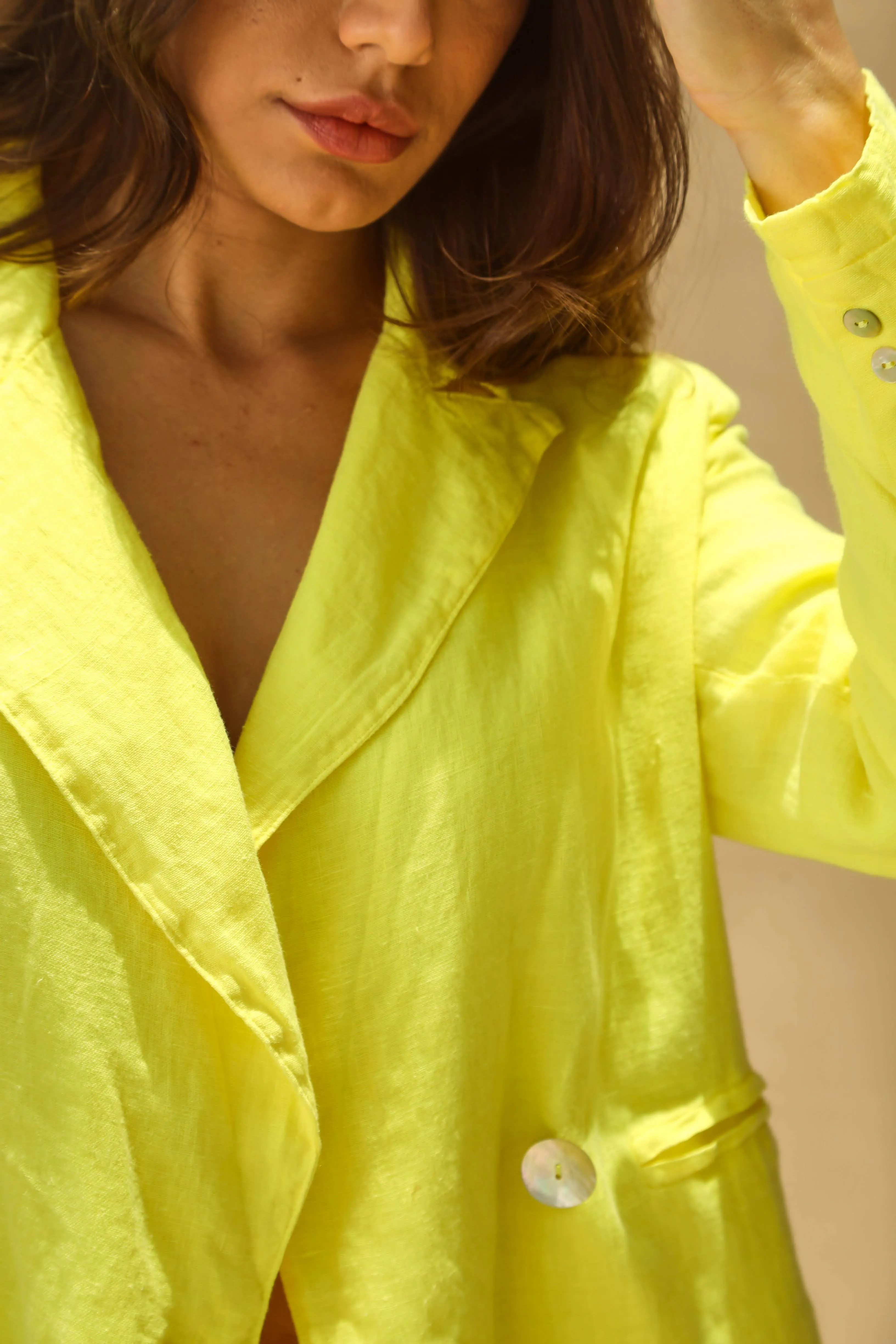 Sole Pure Linen Oversized Blazer in Giallo