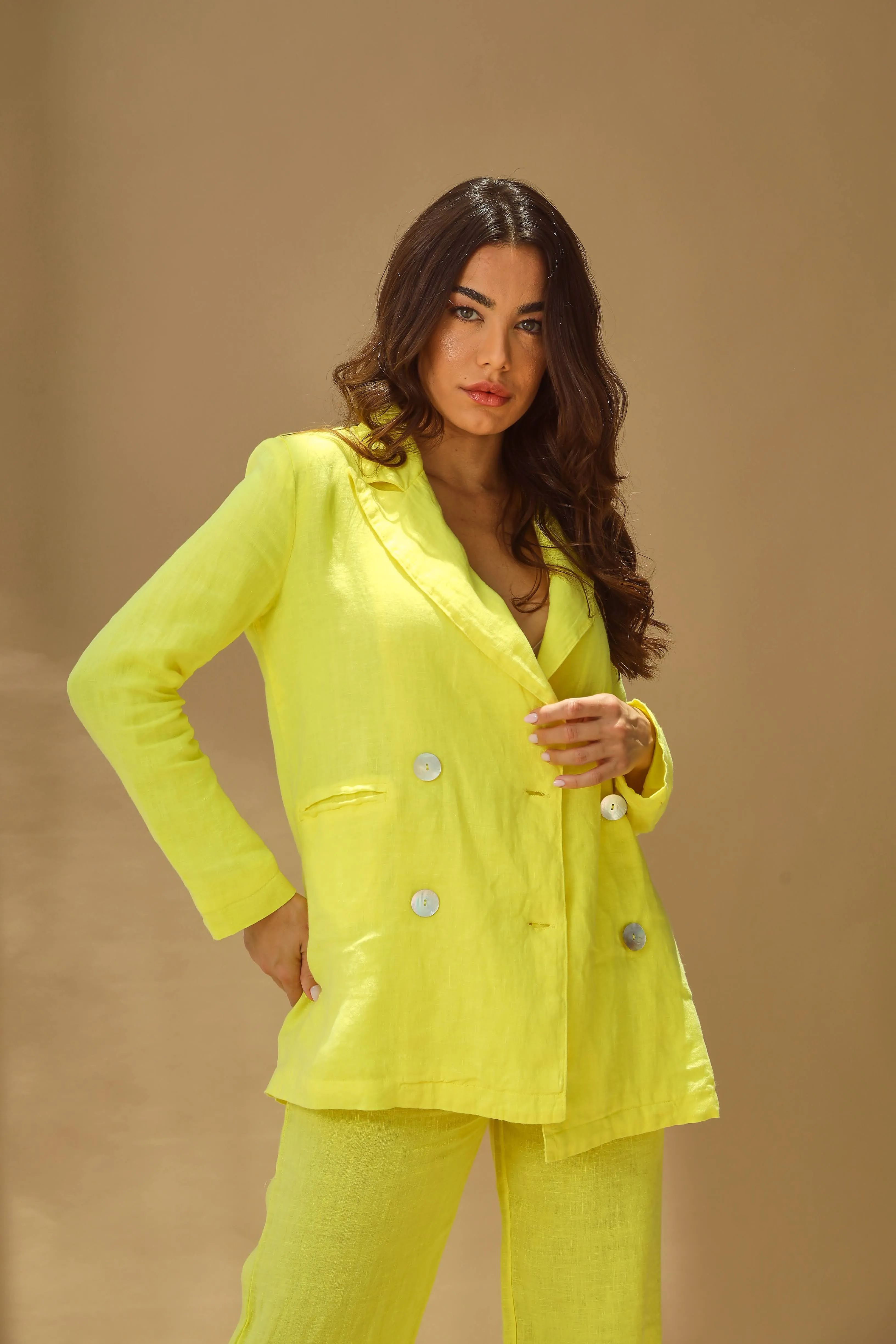 Sole Pure Linen Oversized Blazer in Giallo