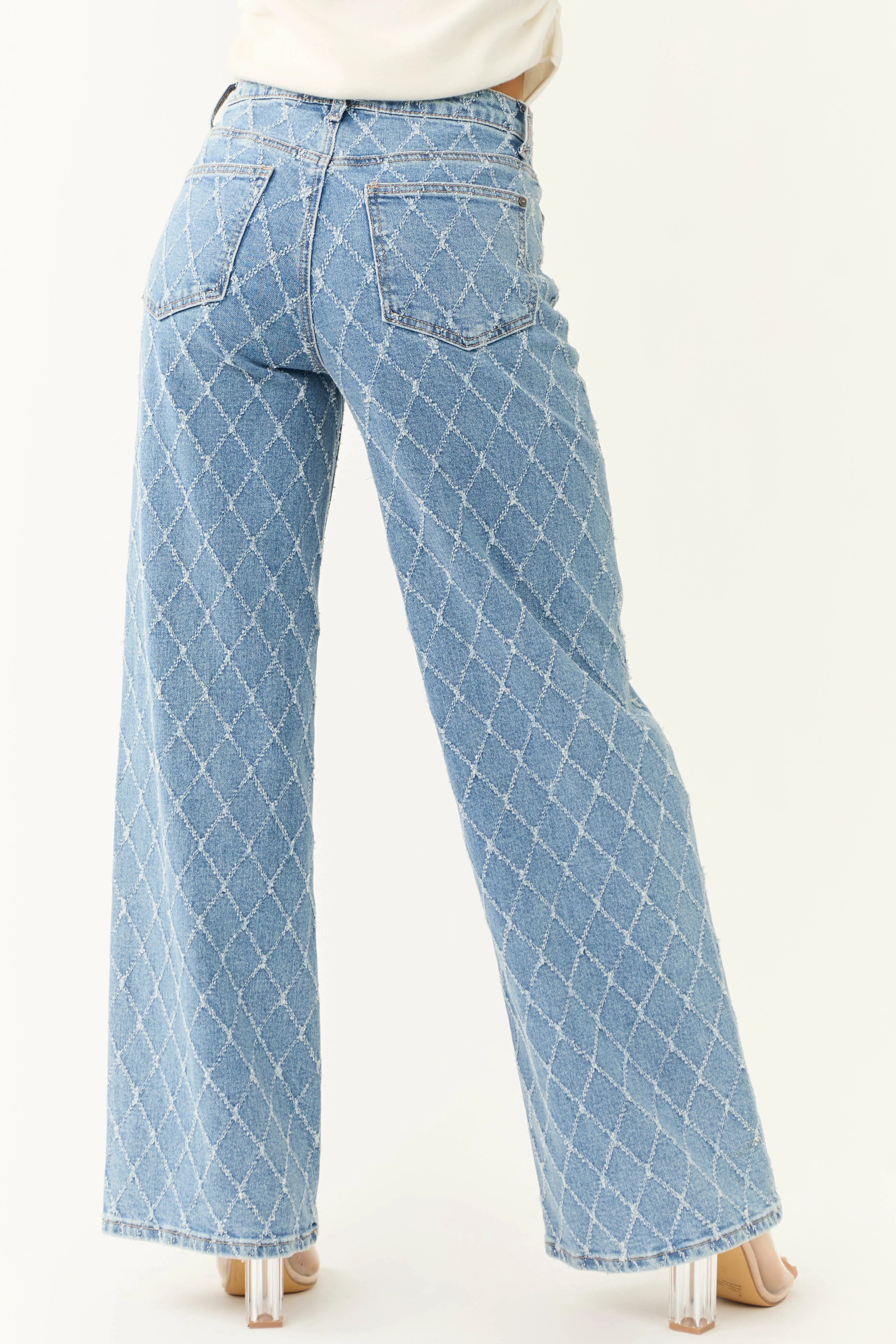 Special A Medium Wash Quilted Pattern Jeans