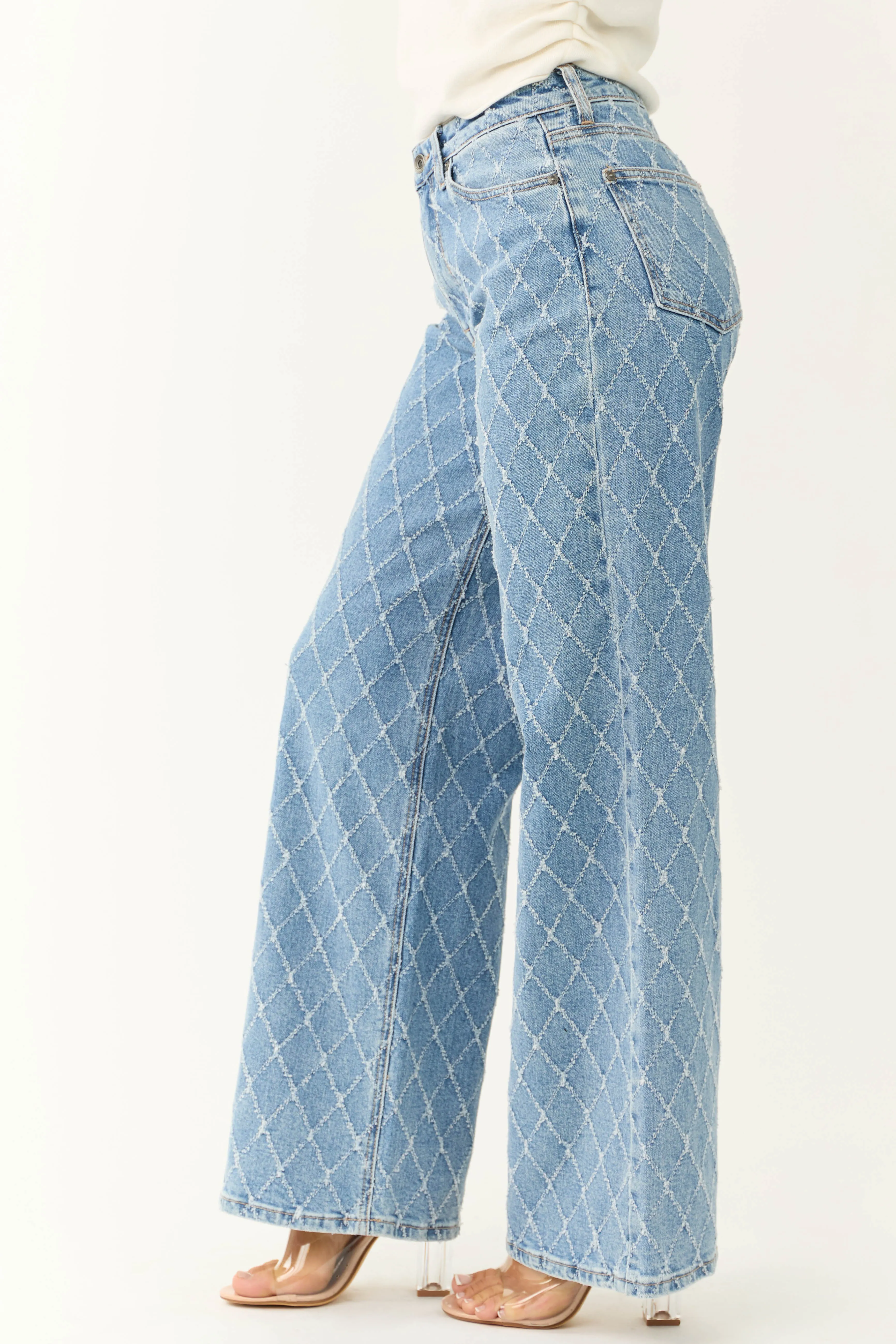 Special A Medium Wash Quilted Pattern Jeans