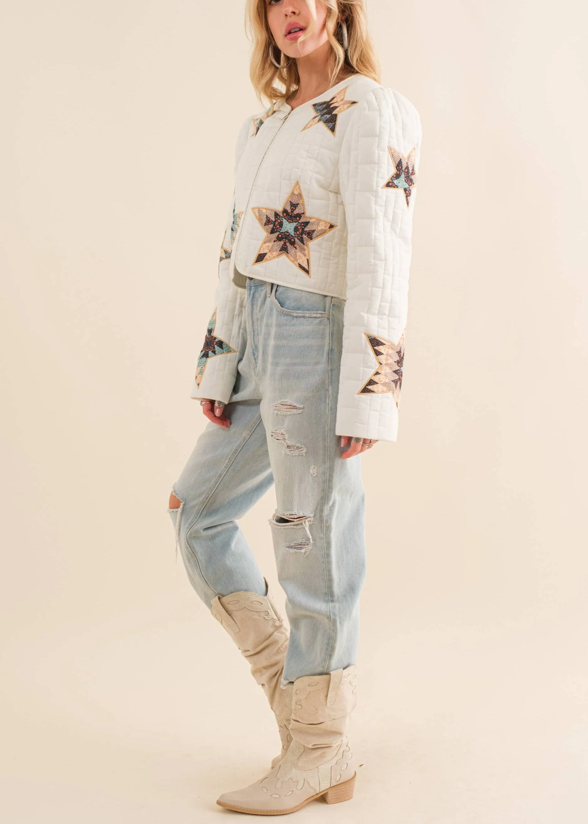 Star Struck Embroidered Quilted Padded Cropped Jacket